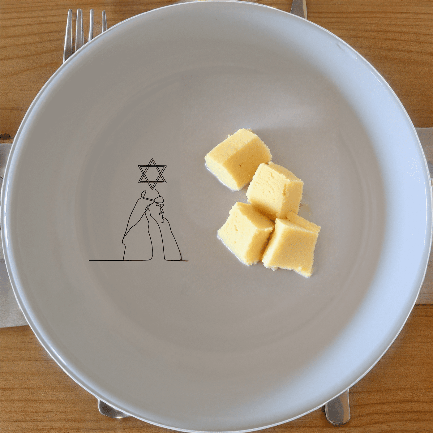 The Jewish Imagery Flat Bowl Set of 4 features a delicate, minimalist design that celebrates heritage and tradition, perfect for everyday use or special occasions.