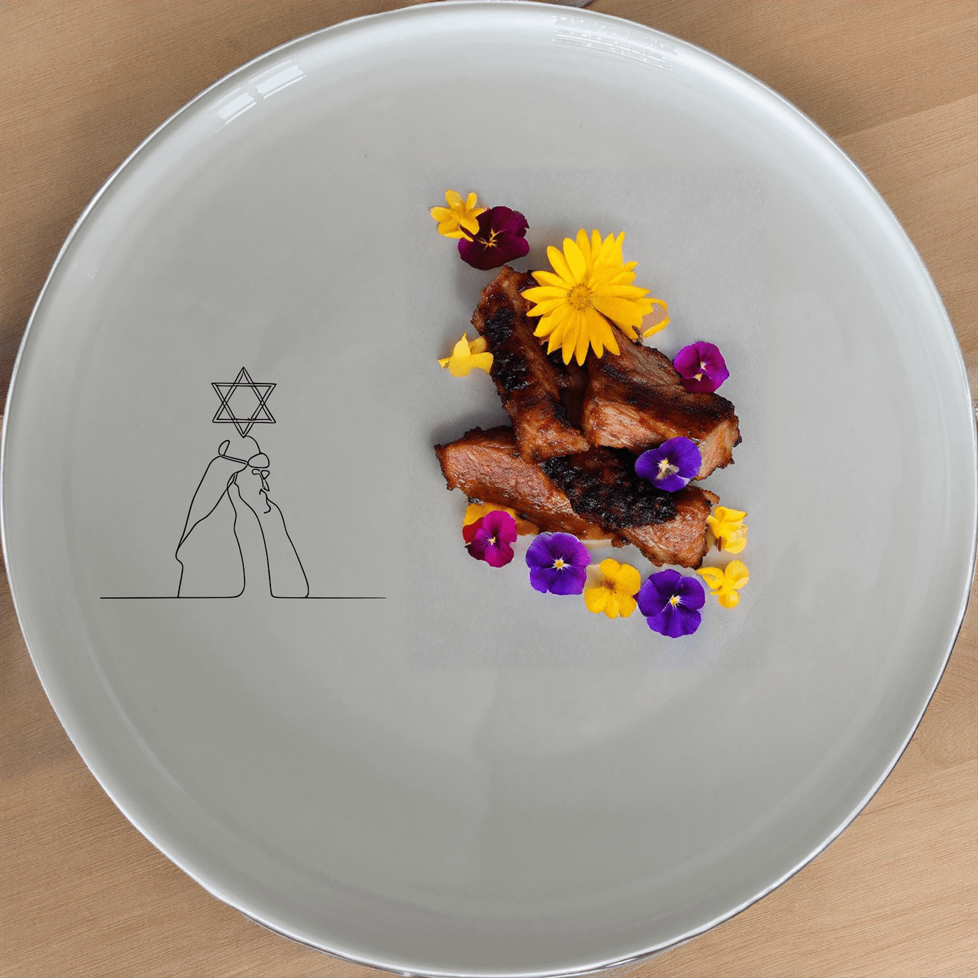 Jewish Imagery Dinner Plate Set of 4 features a unique design perfect for any dining occasion.