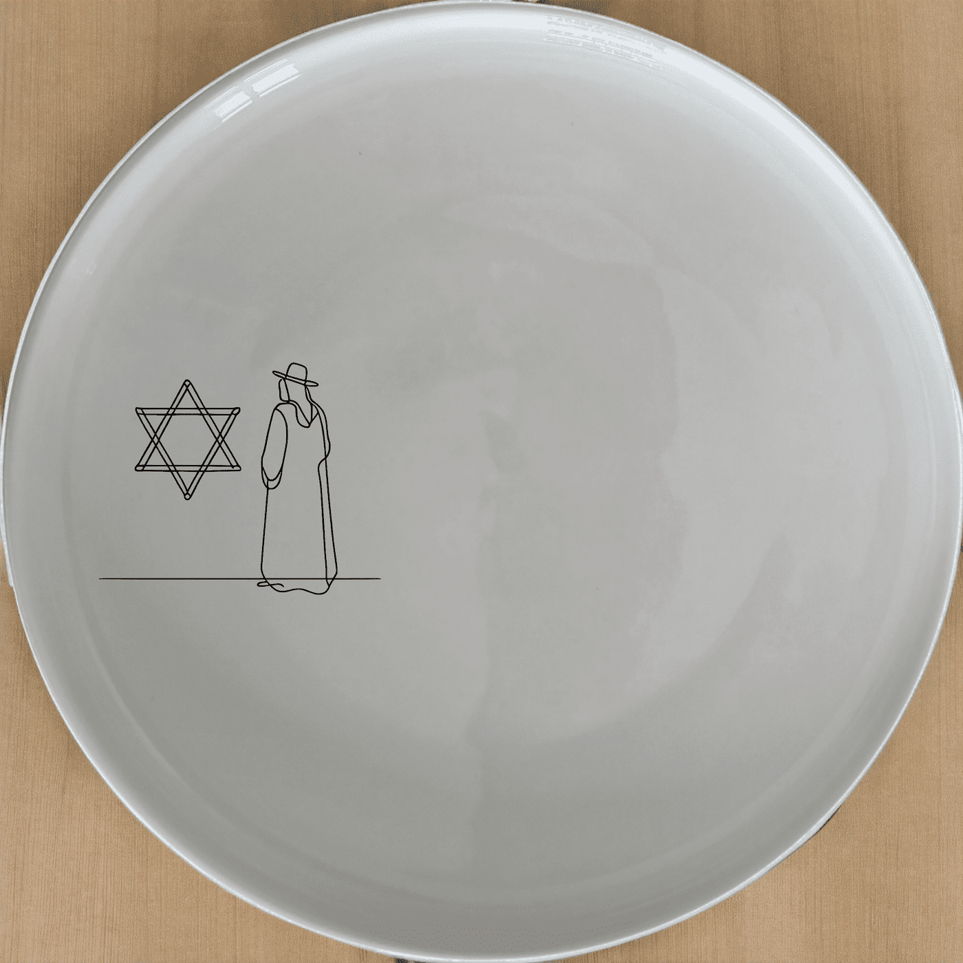 The Jewish Imagery Side Plate Set of 4 features a minimalist design with a silhouette of a person and a Star of David, perfect for adding a touch of cultural elegance to your dining table.