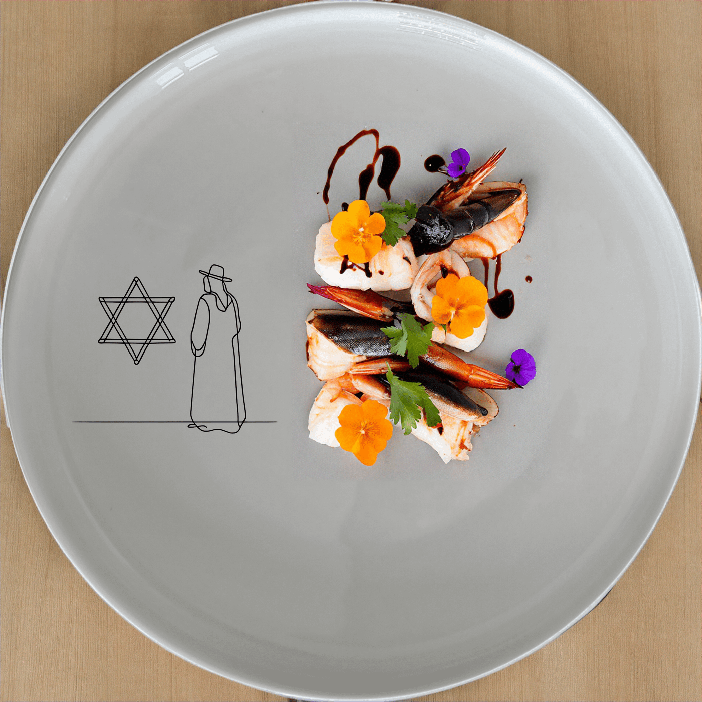 The Jewish Imagery Side Plate Set of 4 features a minimalist design with a silhouette of a person and a Star of David, perfect for adding a touch of cultural elegance to your dining table.