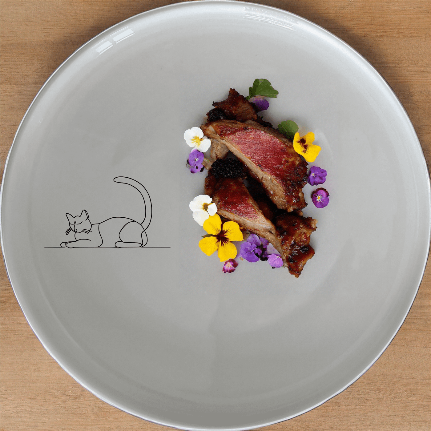 Lazy Stretching Cat Dinner Plate Set of 4 - Range 2 is a stylish and functional dinner plate set featuring a minimalist cat design.