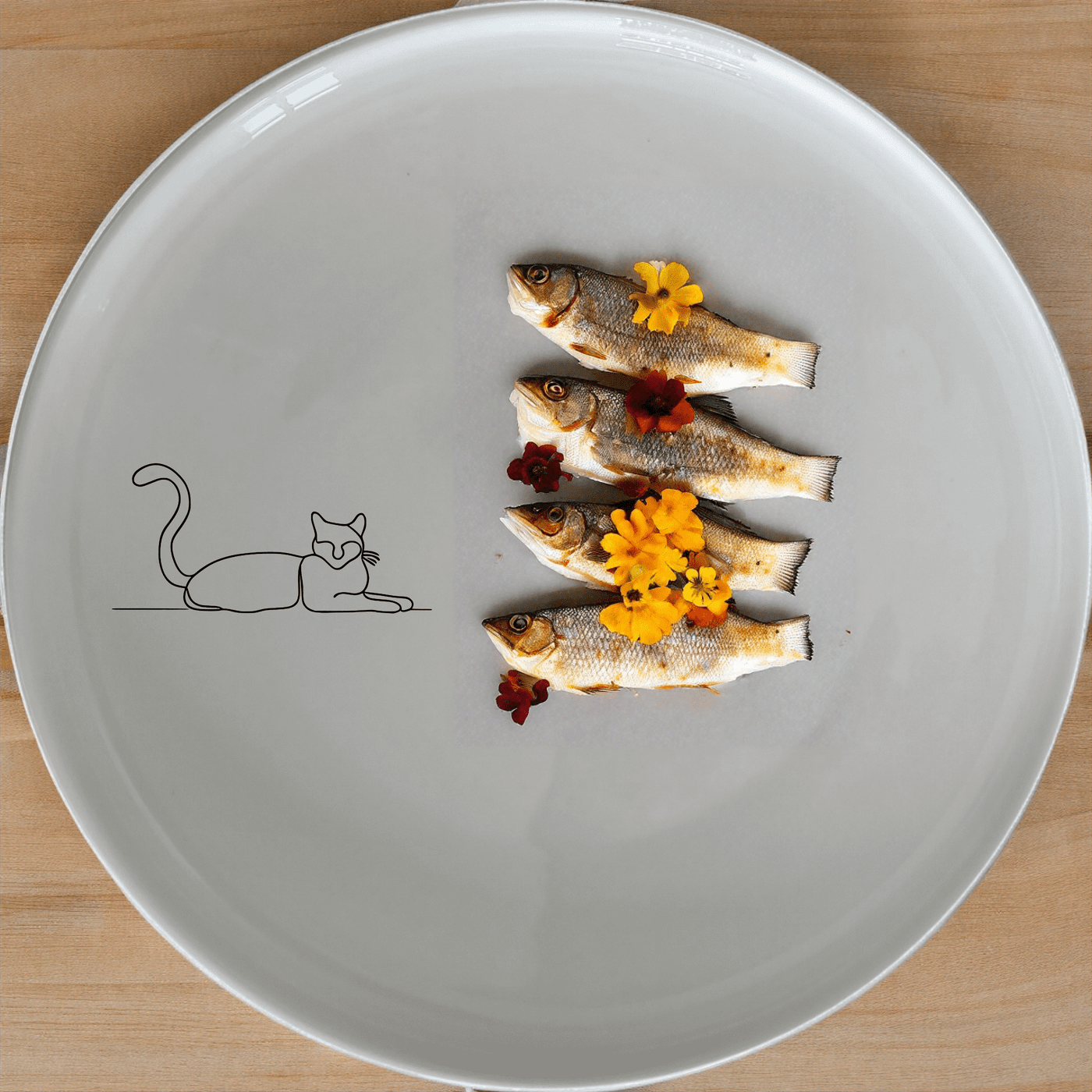 Lazy Stretching Cat Dinner Plate Set of 4 - Range 3 is a charming and stylish dinner plate set featuring a minimalist cat design.