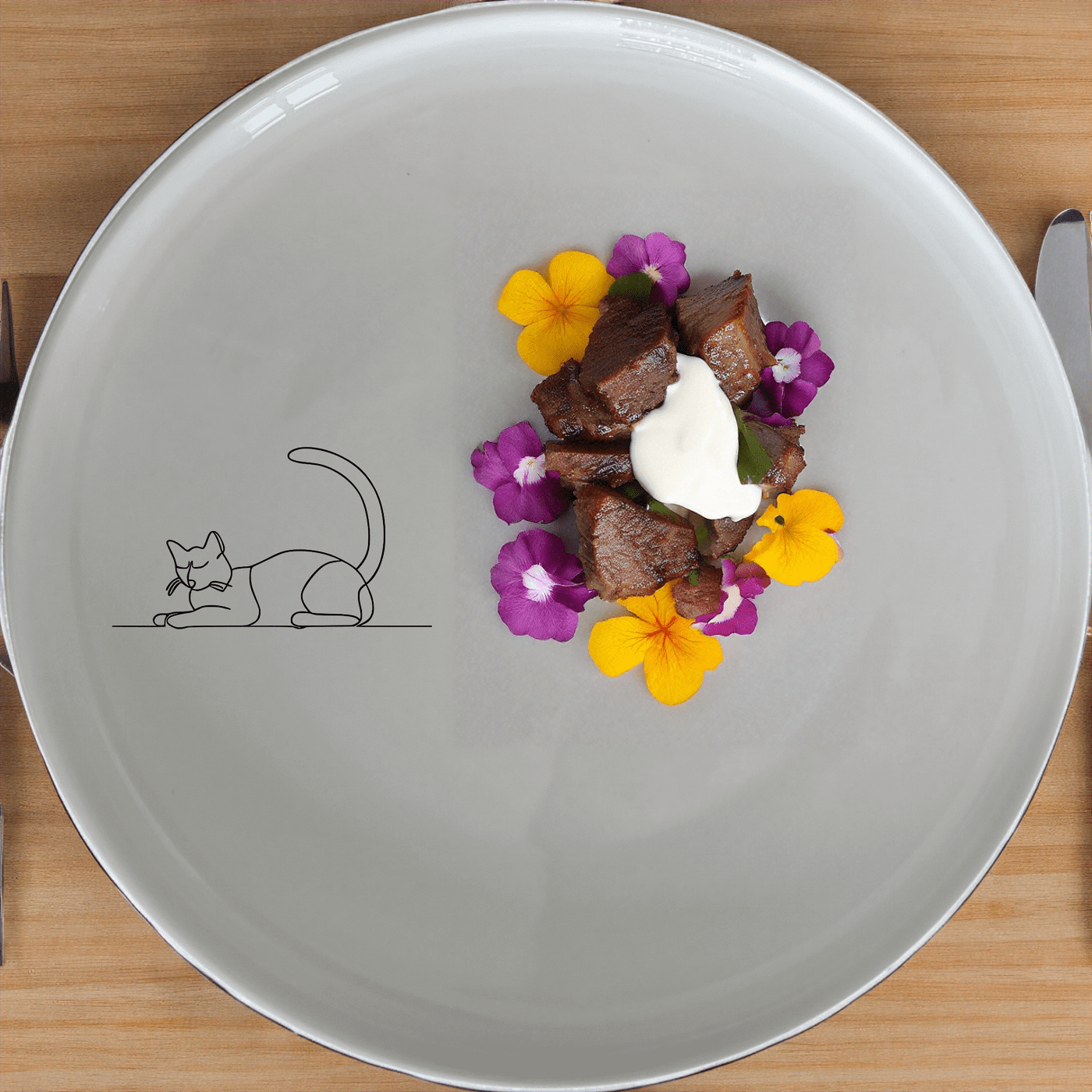 Lazy Stretching Cat Side Plate Set of 4 - Range 2 adds a playful touch to your dining table with minimalist cat designs.