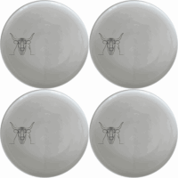 The Long Horn Steer Dinner Plate Set of 4 - Range 2 features a sleek, minimalist design perfect for modern dining. Each plate showcases an elegant longhorn steer silhouette, adding a touch of rustic charm to your table setting.