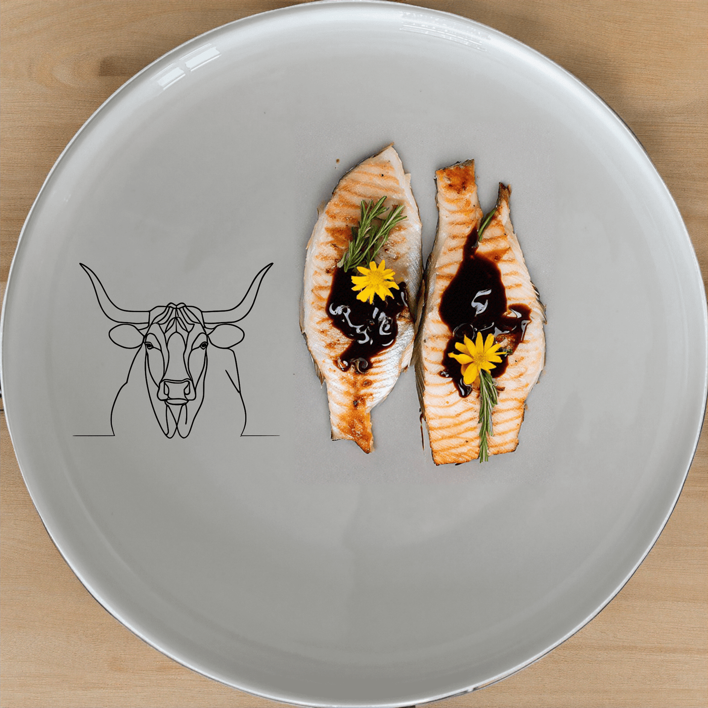 The Long Horn Steer Dinner Plate Set of 4 - Range 2 features a sleek, minimalist design perfect for modern dining. Each plate showcases an elegant longhorn steer silhouette, adding a touch of rustic charm to your table setting.
