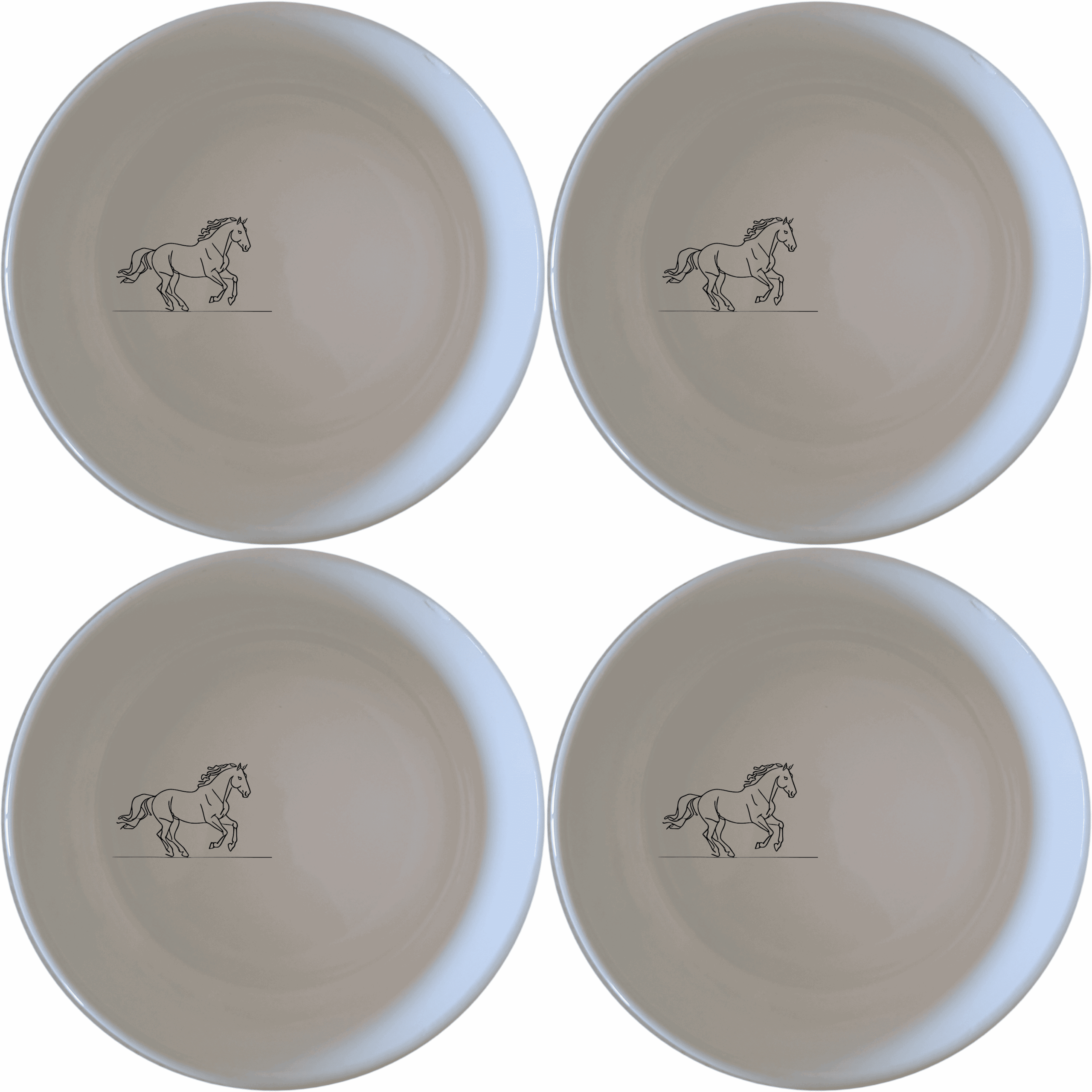 The Running Horses Bowl Set of 4 features elegant silhouettes of two running horses on each bowl, perfect for adding a touch of nature to your dining experience.