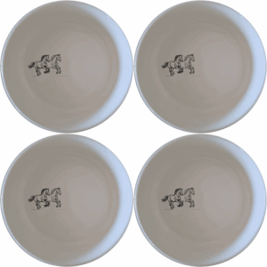 The Running Horses Bowl Set of 4 features a sleek silhouette of two horses in motion, perfect for adding a touch of elegance to your dining experience.