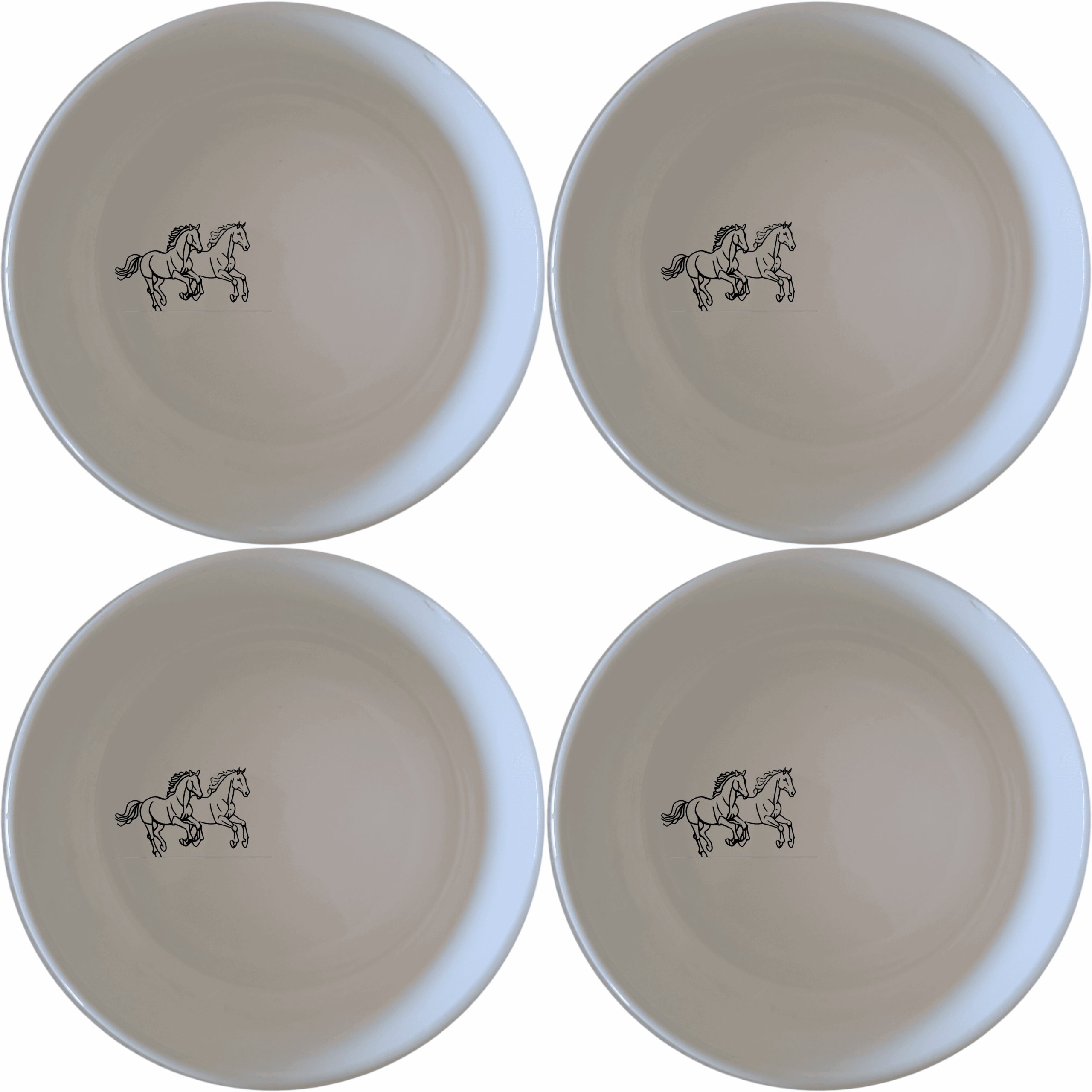 The Running Horses Bowl Set of 4 features a sleek silhouette of two horses in motion, perfect for adding a touch of elegance to your dining experience.