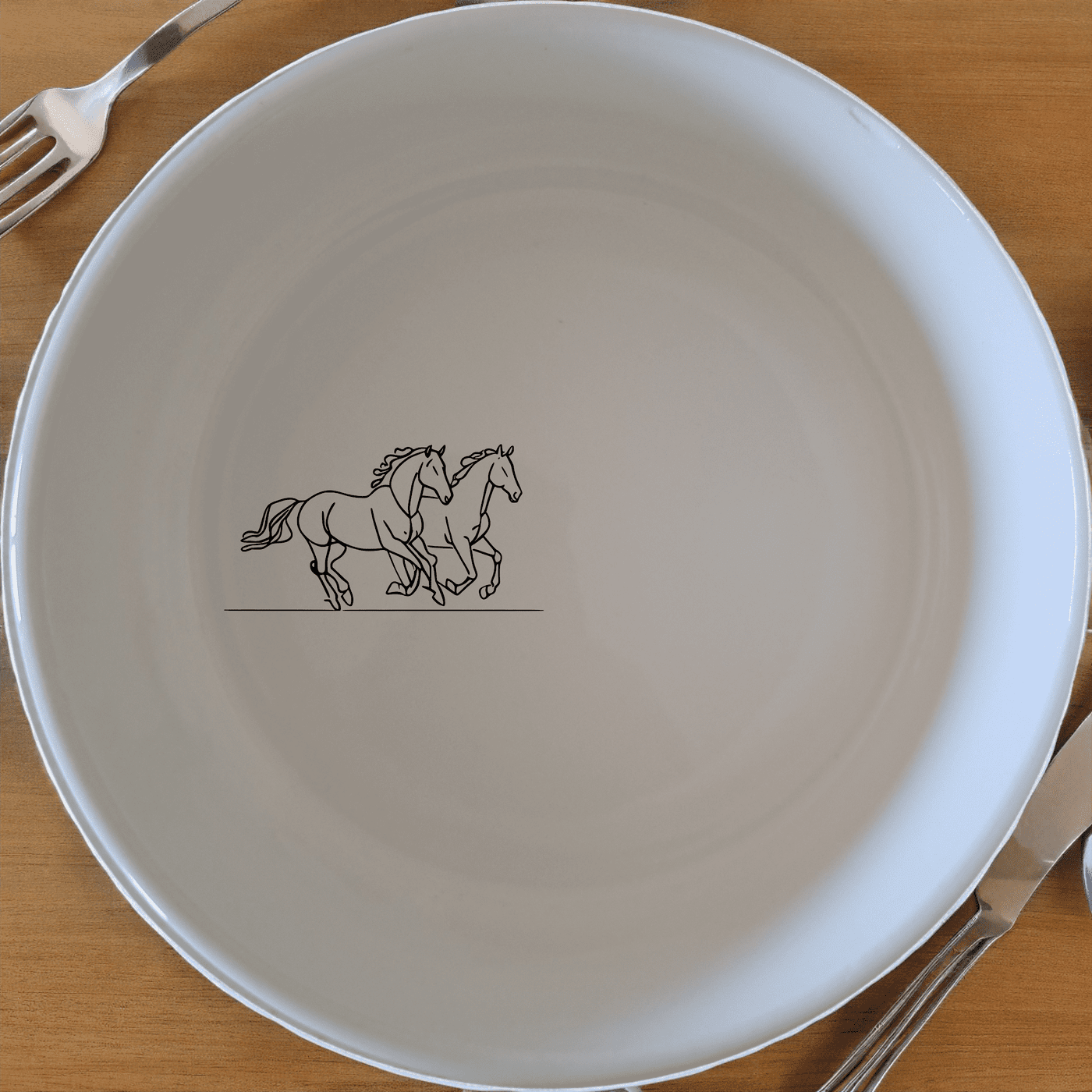 The Running Horses Bowl Set of 4 features a sleek silhouette of two horses in motion, perfect for modern dining and everyday use.