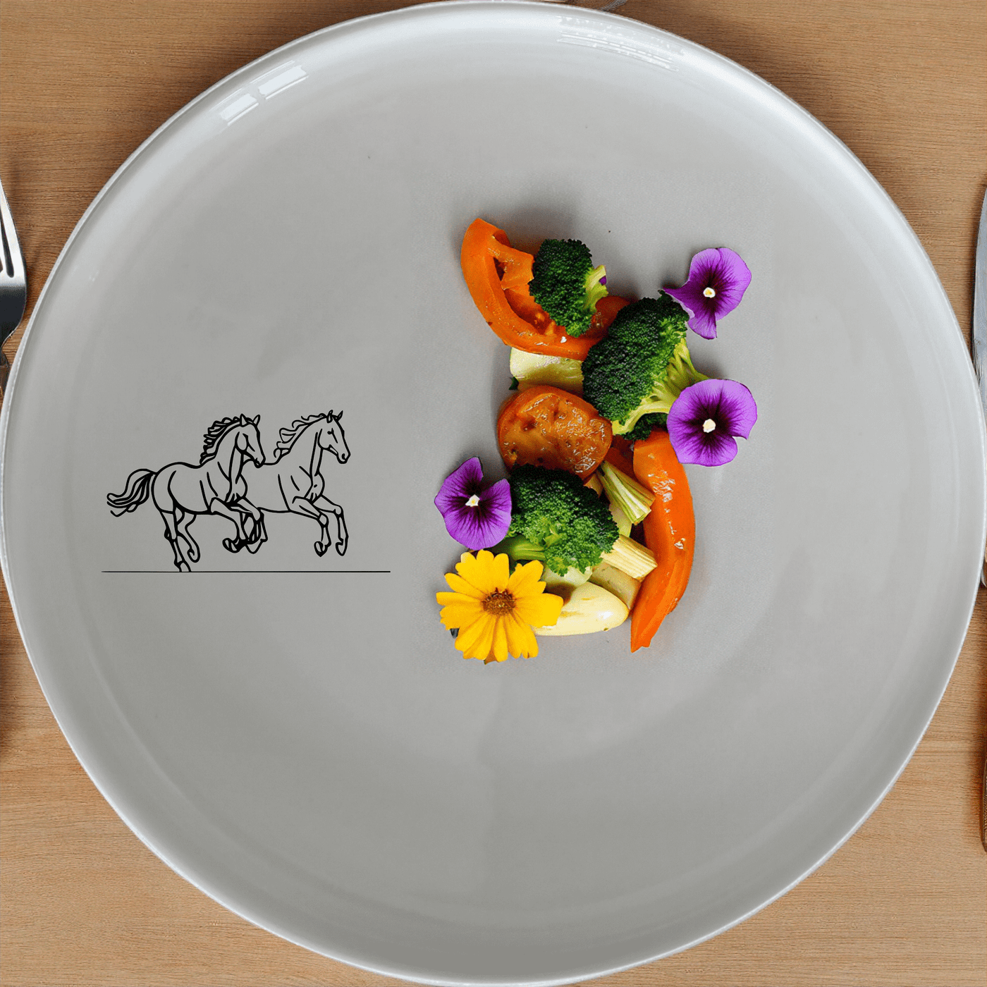 The Running Horses Dinner Plate Set of 4 features a sleek silhouette design, perfect for modern dining and everyday use.