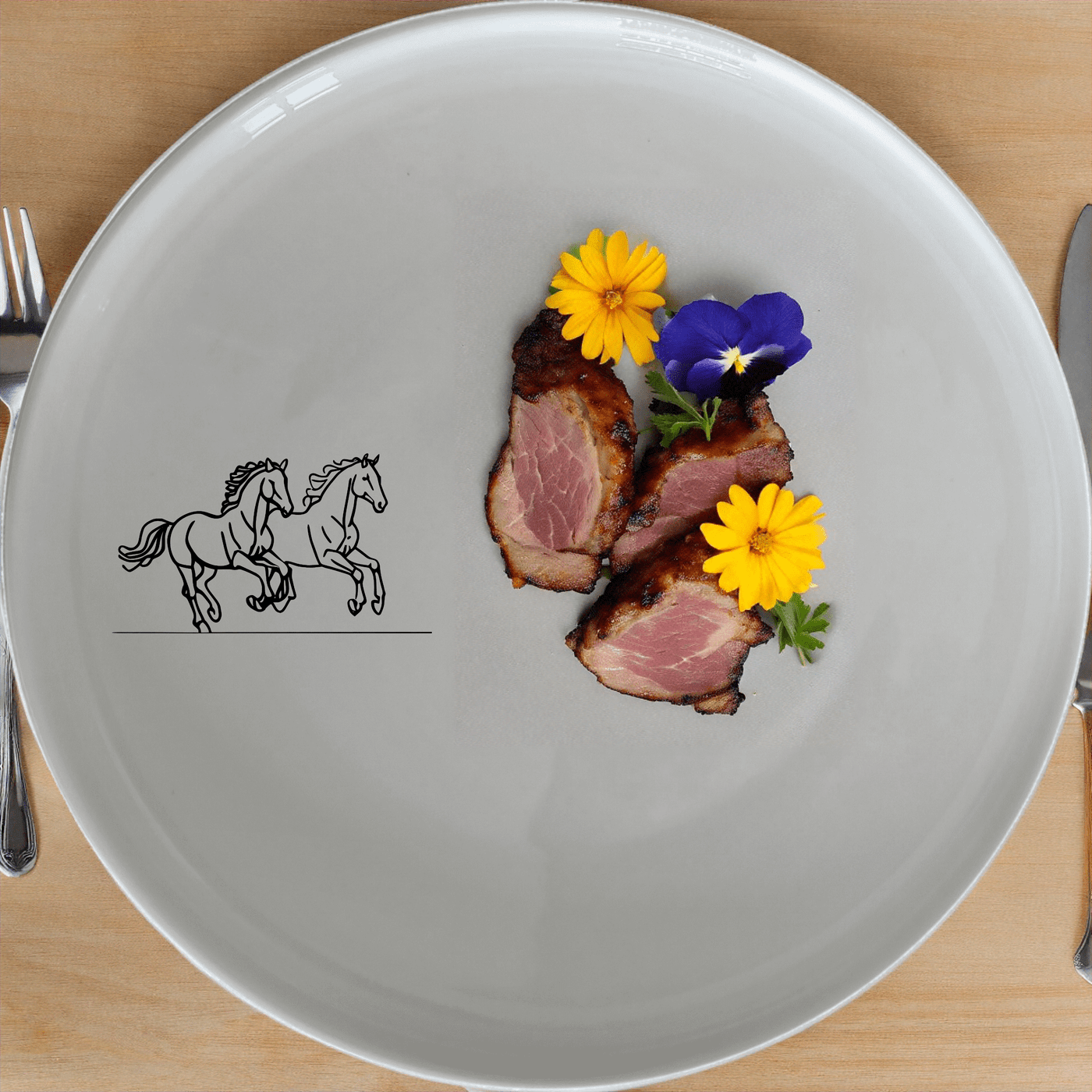 The Running Horses Side Plate Set of 4 features a sleek silhouette of two horses in motion, perfect for adding a touch of elegance to any dining setting.