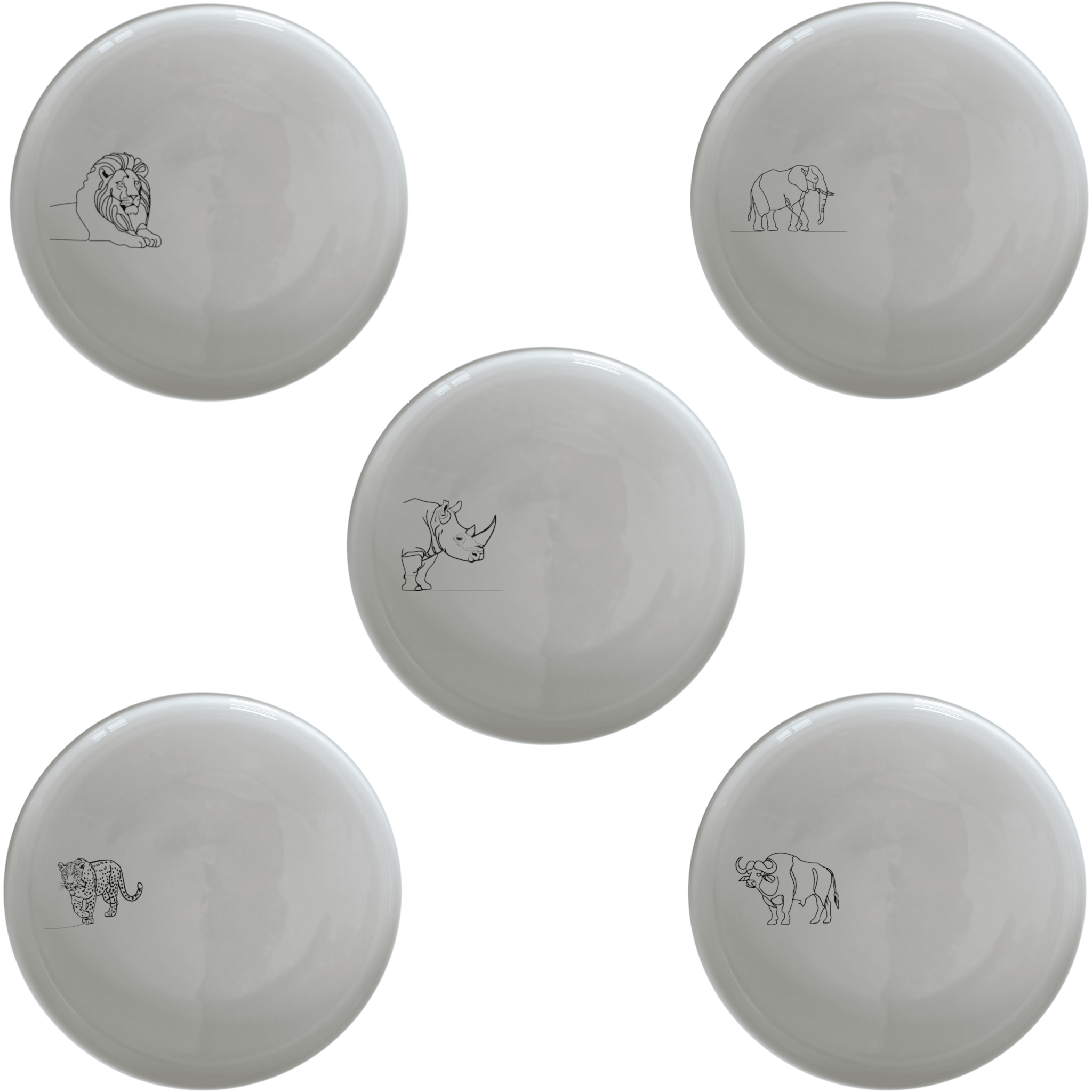 African Big Five Side Plate Set of 5 - Range 1 is a stylish and unique addition to any dining table, perfect for those who appreciate wildlife designs.