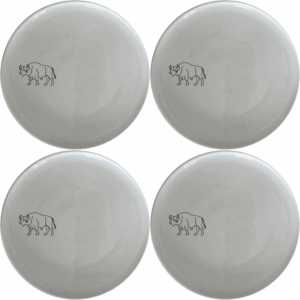 The African Buffalo Dinner Plate Set of 4 features a sleek silhouette design, perfect for modern dining settings.
