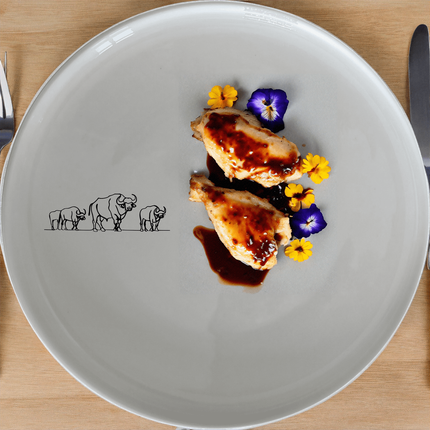 Silhouette Big Five Dinner Plate Set of 4 features a striking African buffalo design, perfect for adding a touch of wildlife to your dining table.