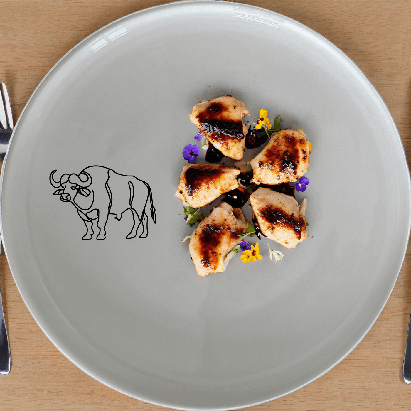 The Silhouette Big Five African Buffalo Side Plate Set of 4 features a striking silhouette design, perfect for adding a touch of wildlife elegance to your dining table.