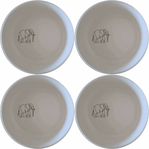 The Silhouette Big Five African Elephant Bowl Set of 4 features elegant elephant designs on white ceramic bowls, perfect for any dining occasion.