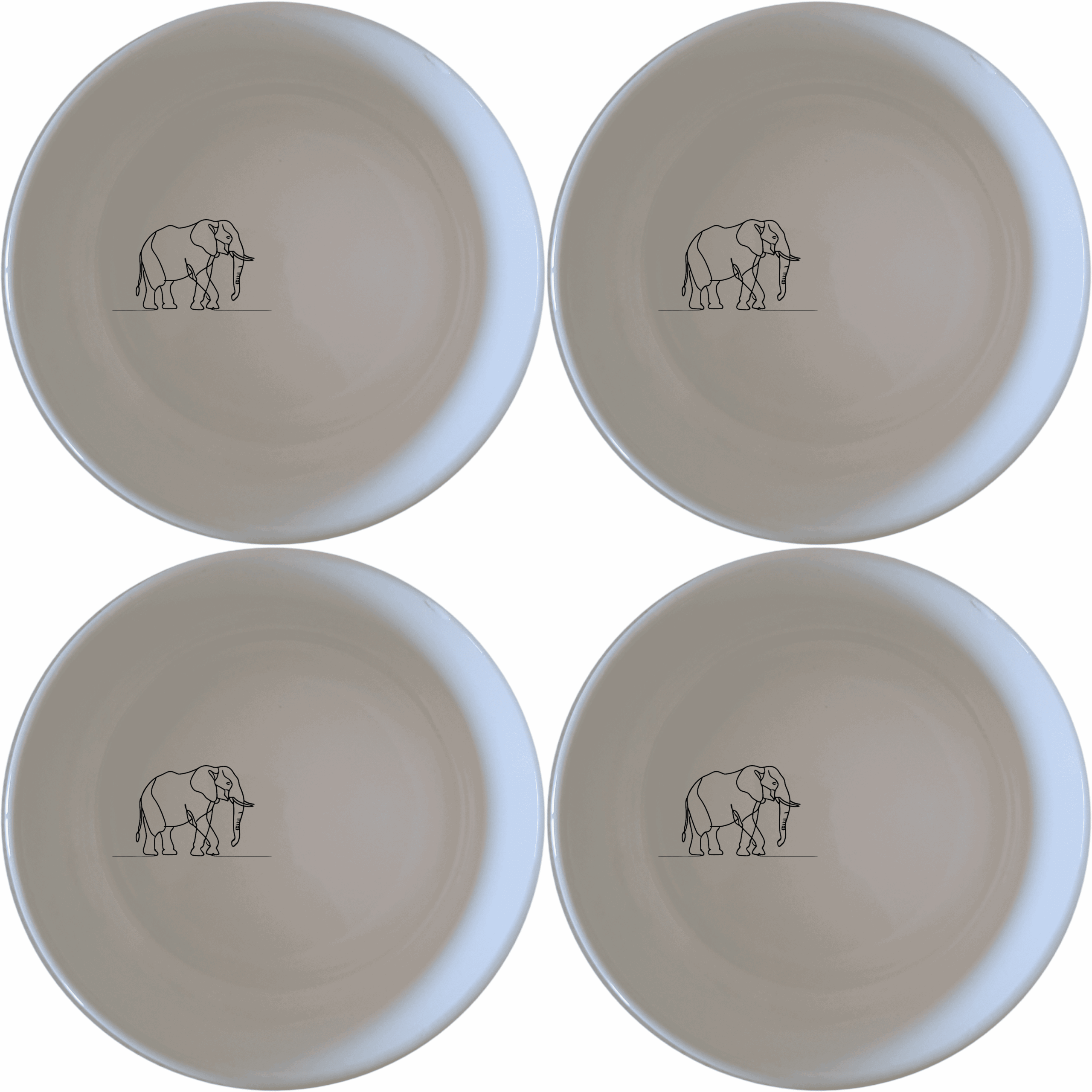 The Silhouette Big Five African Elephant Bowl Set of 4 features a minimalist design perfect for modern kitchens and dining spaces.