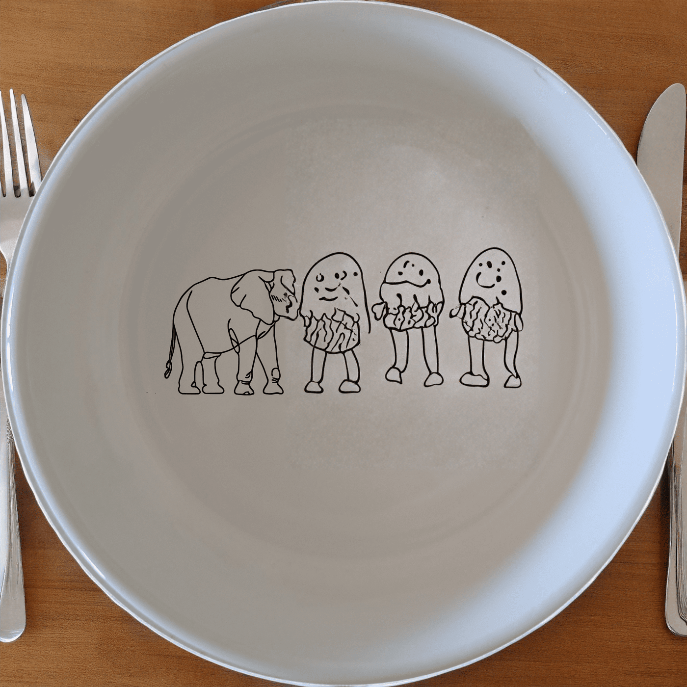 The Silhouette Big Five African Elephant Bowl Set of 4 features elegant elephant designs on white ceramic bowls, perfect for any dining occasion.