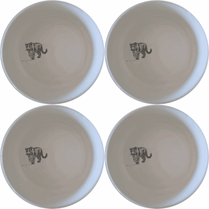 The Silhouette Big Five African Leopard Bowl Set of 4 features elegant leopard designs on white ceramic bowls, perfect for a stylish dining experience.