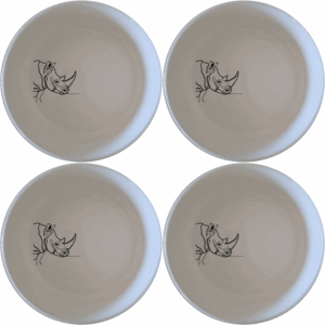 The Silhouette Big Five African Rhino Bowl Set of 4 features a striking rhino silhouette design, perfect for adding a touch of wildlife elegance to your dining table.