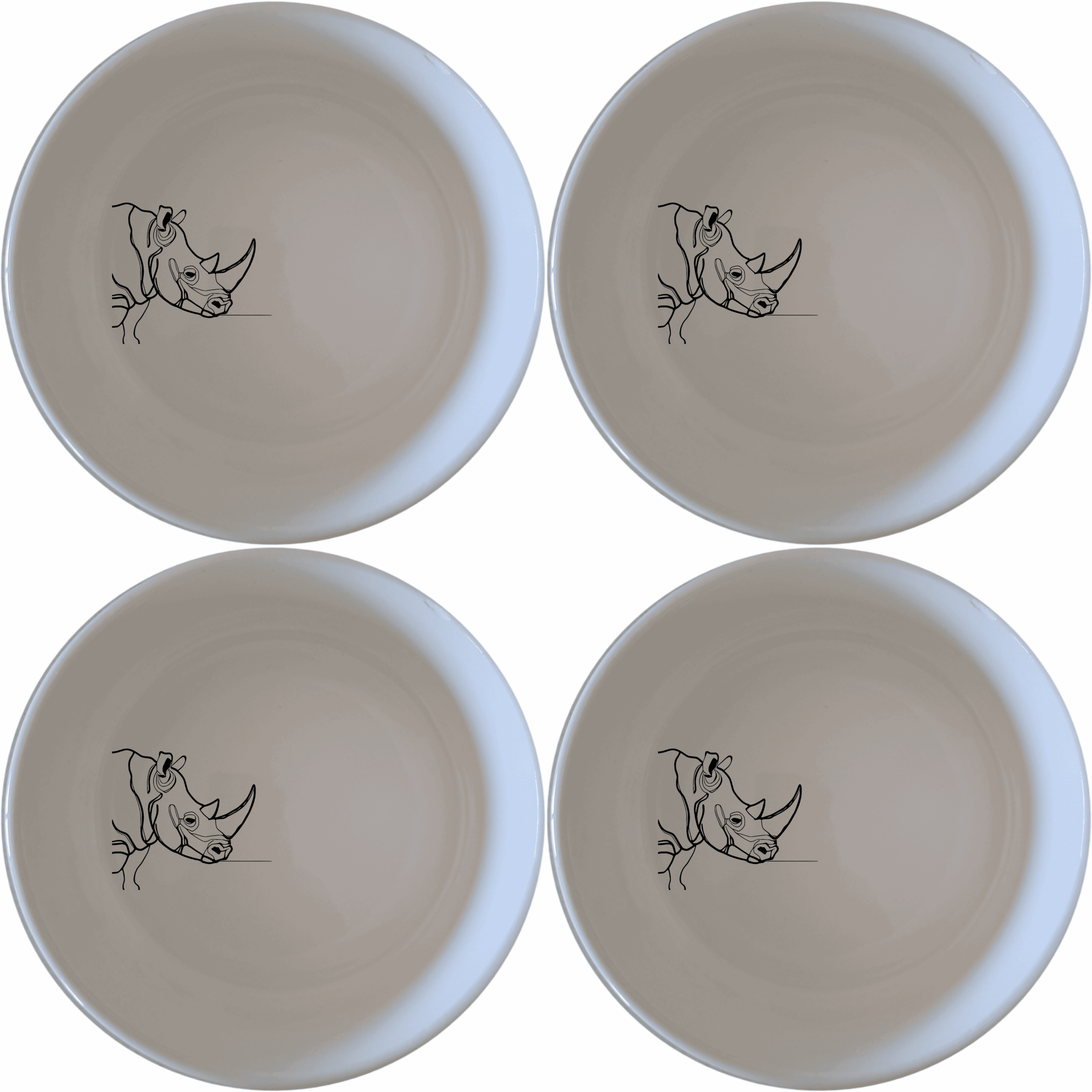 The Silhouette Big Five African Rhino Bowl Set of 4 features a striking rhino silhouette design, perfect for adding a touch of wildlife elegance to your dining table.