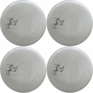 The Silhouette Big Five African Rhino Dinner Plate Set of 4 features a minimalist design perfect for modern dining. Each plate showcases a sleek African rhino silhouette, adding a touch of wildlife elegance to your table setting. Crafted from durable ceramic, these plates are microwave and dishwasher safe, making them ideal for everyday use or special occasions.