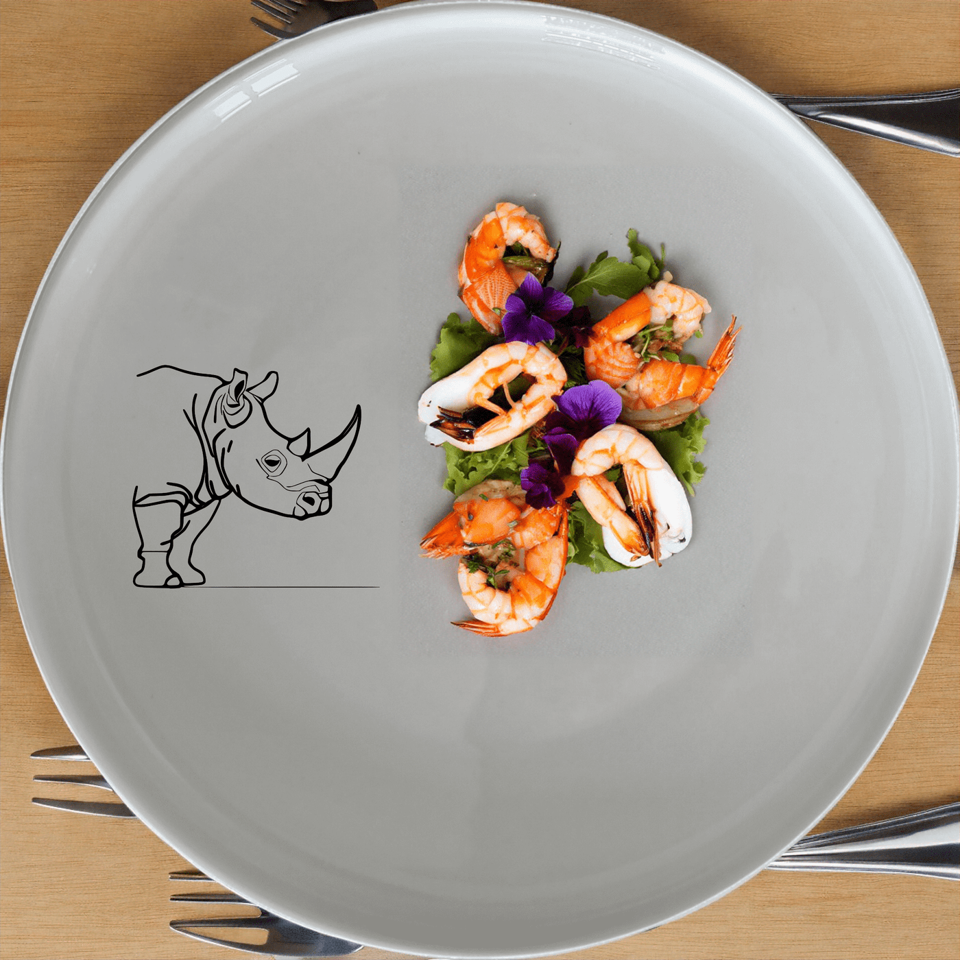 The Silhouette Big Five African Rhino Side Plate Set of 4 features a minimalist design perfect for modern dining.