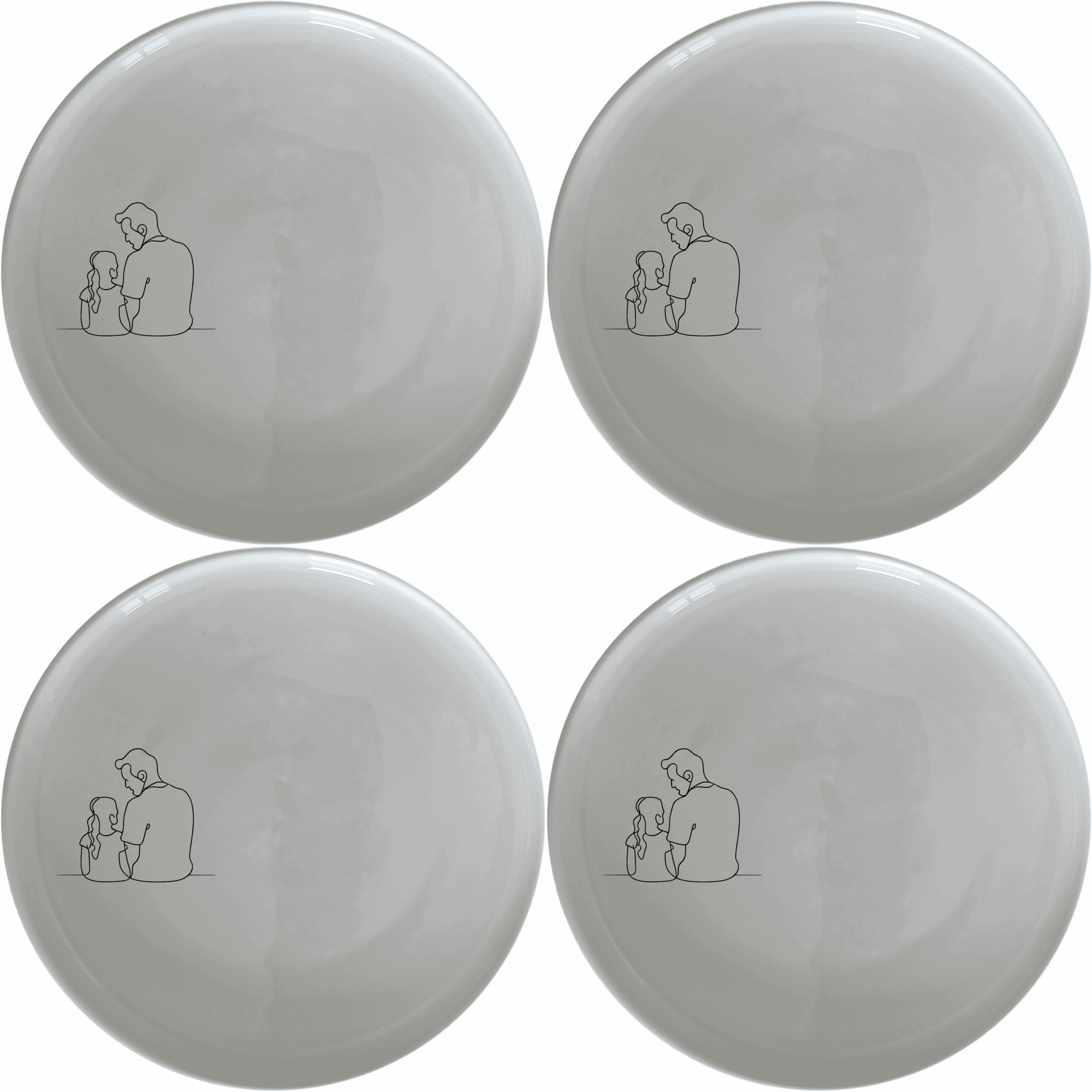 The Sillohette Father Daughter Dinner Plate Set of 4 - Range 1 is a beautiful and unique dinner plate set that features a laser-etched design of a father and daughter sitting together. This set is perfect for adding a touch of elegance to your dining table and is sure to be a conversation starter.
