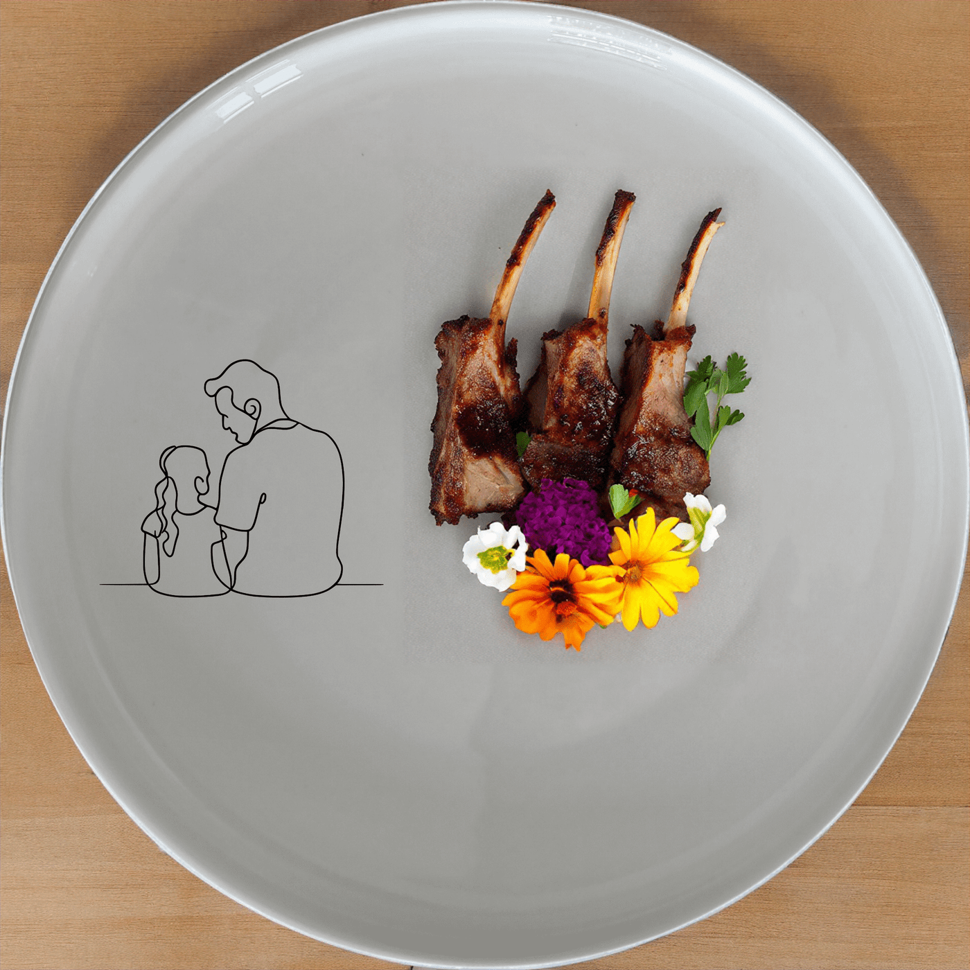 The Sillohette Father Daughter Dinner Plate Set of 4 - Range 1 is a beautiful and unique dinner plate set that features a laser-etched design of a father and daughter sitting together. This set is perfect for adding a touch of elegance to your dining table and is sure to be a conversation starter.