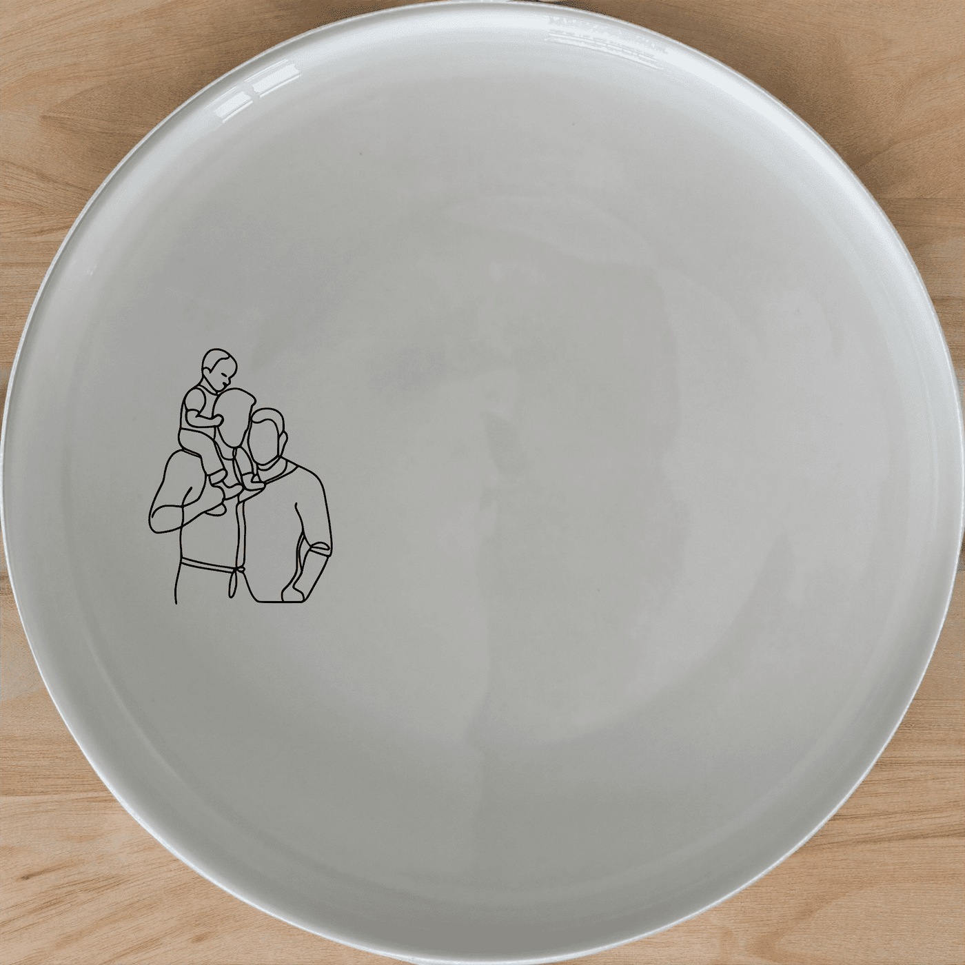 The Gay Dads and Child Dinner Plate Set of 4 - Range 1 features a unique design that celebrates family diversity. Crafted from durable ceramic, these plates are perfect for everyday use and special occasions.