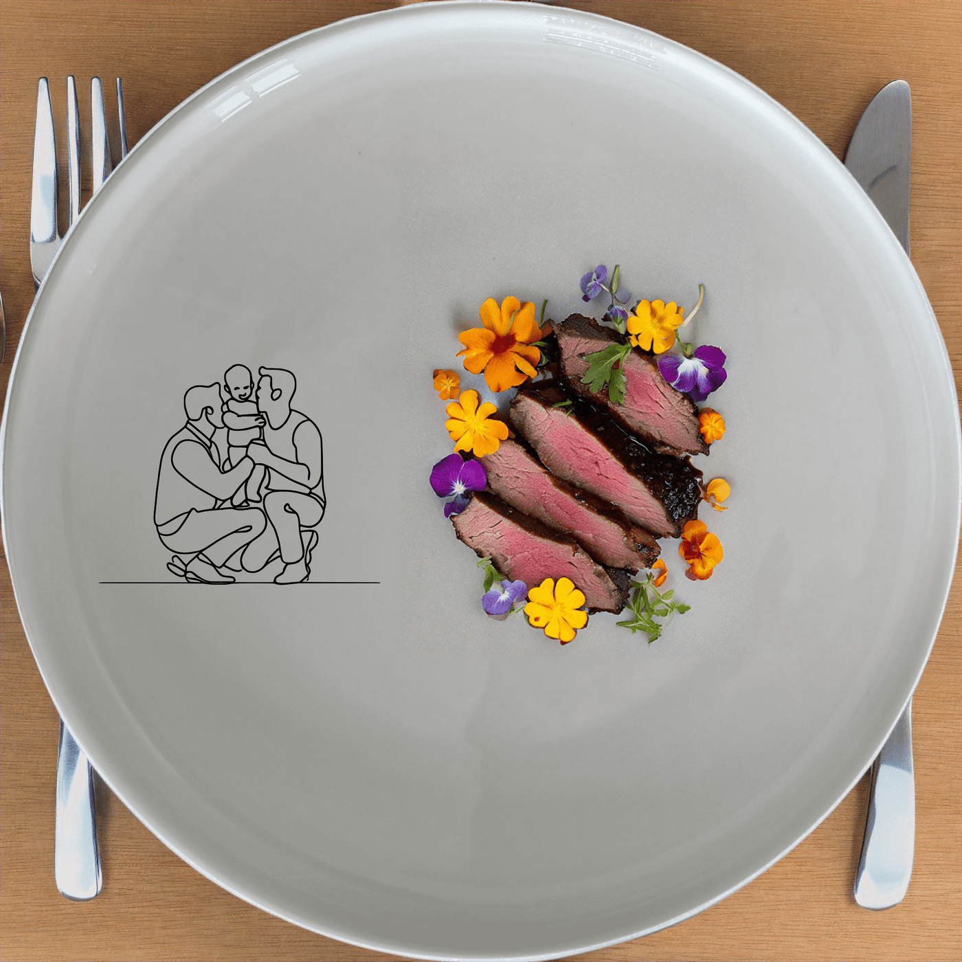 The Gay Dads Child Dinner Plate Set of 4 - Range 3 is a beautiful and unique dinner plate set that celebrates family diversity.