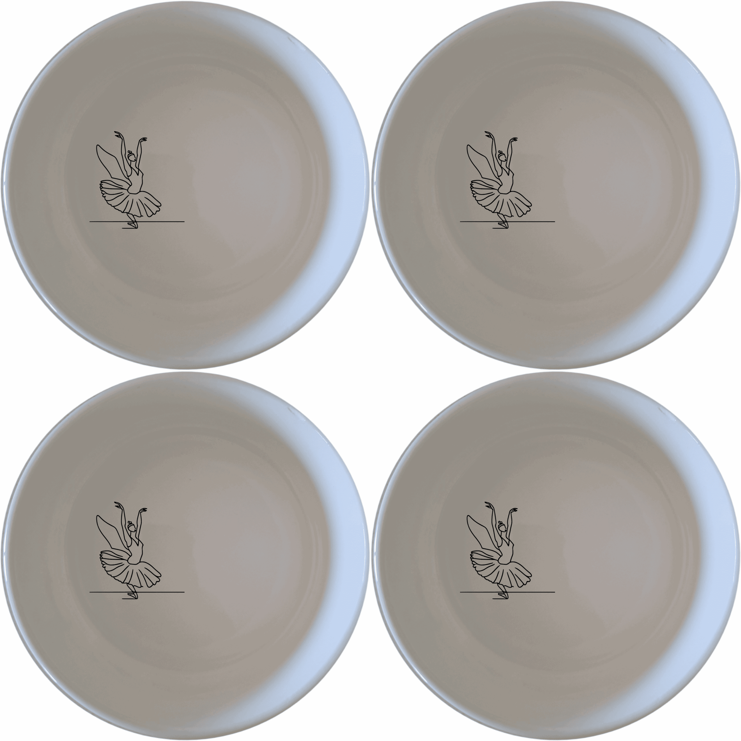 Swan Morphing Ballet Dancer Bowl Set of 4 - Range 1 is a beautifully designed set of four white ceramic bowls, each featuring an elegant swan morphing into a ballet dancer design. Perfect for adding a touch of artistry to your dining experience.