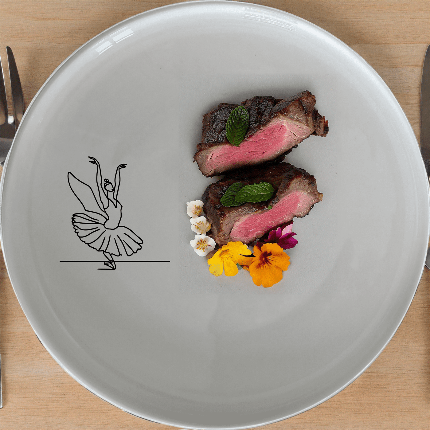 Swan Ballet Dancer Dinner Plate Set of 4 - Range 1 is a stunning set of four dinner plates featuring an elegant swan morphing into a ballet dancer design.