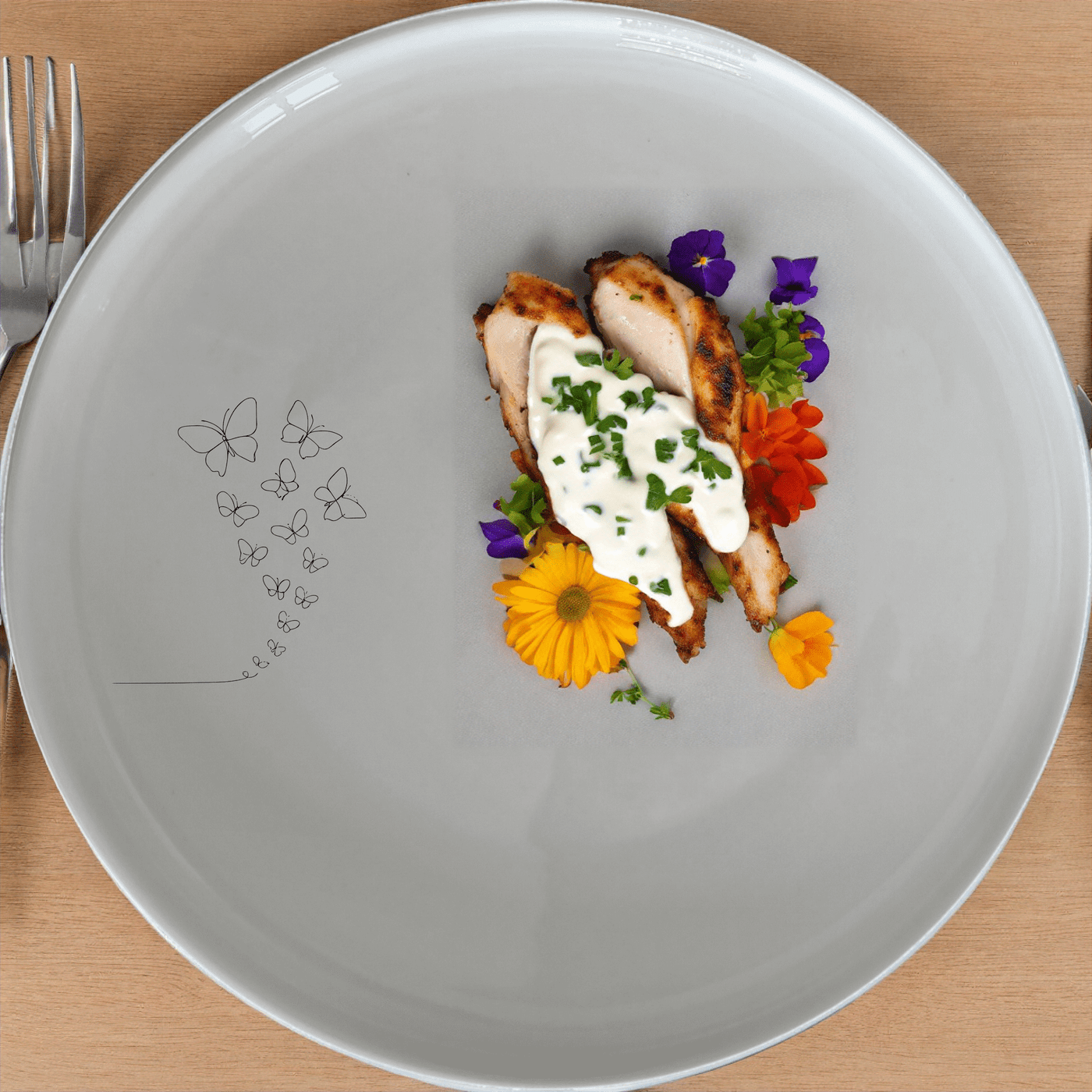 Delicate Butterflies Side Plate Set of 4 - Range 4 is a stunning collection of four white ceramic side plates featuring an intricate laser-etched design of delicate butterflies. Perfect for adding a touch of elegance to any dining table.