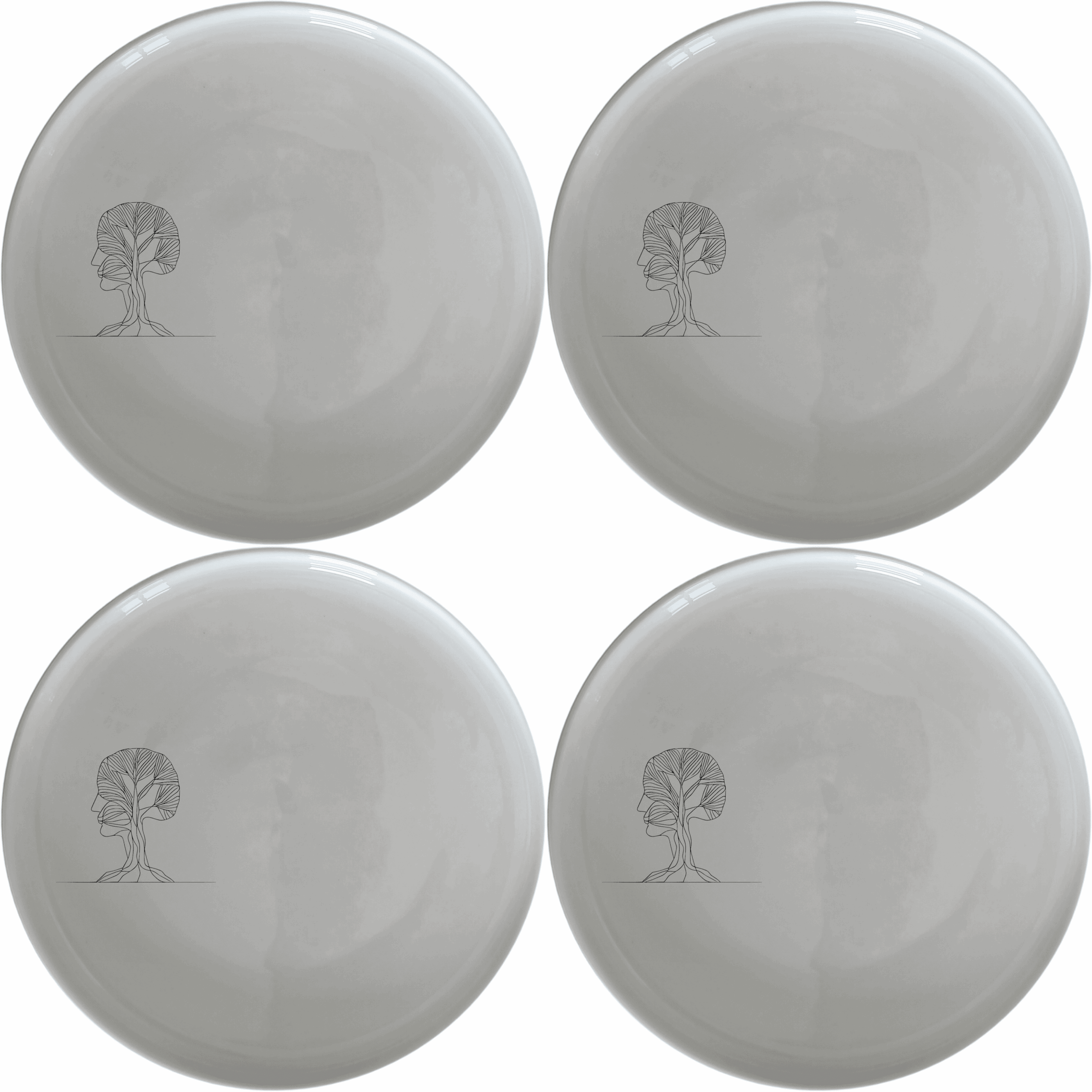 Tree Morphing Face Side Plate Set of 4 - Range 1 offers a unique abstract design perfect for modern dining settings.