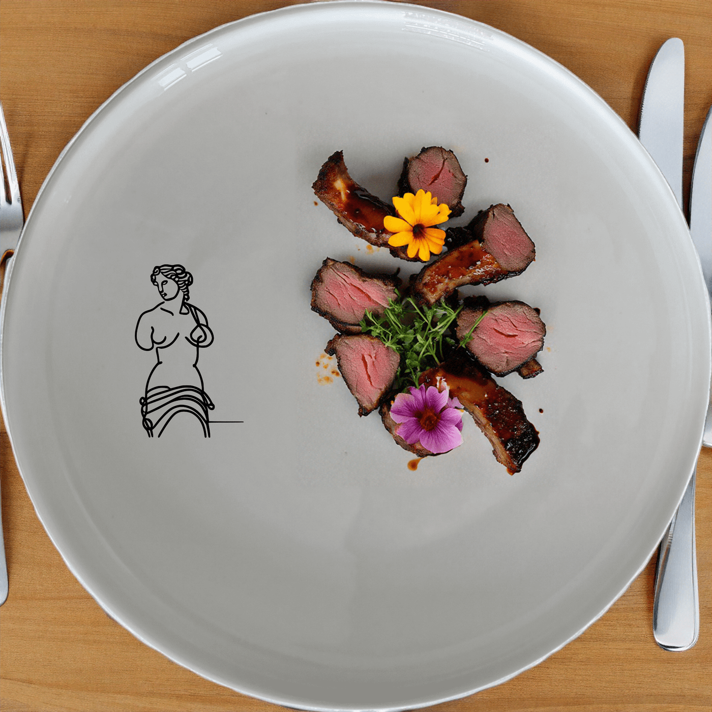 Venus Milo Side Plate Set of 4 - Range 1 is a stunning collection of four elegant side plates, each featuring a delicate laser-etched design of the iconic Venus de Milo statue. Crafted from premium ceramic, these plates are perfect for both everyday use and special occasions.