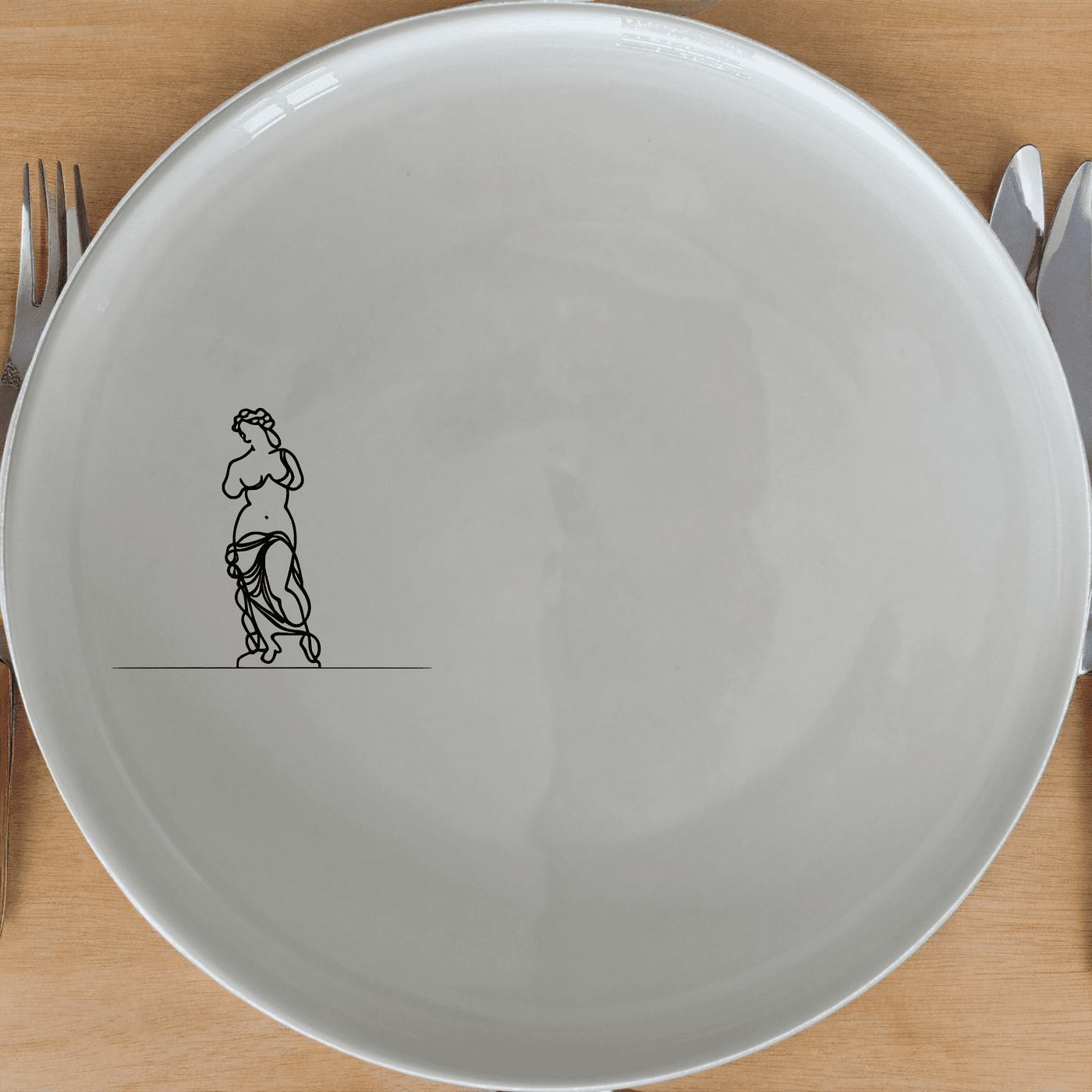 Venus Milo Side Plate Set of 4 - Range 2 is a stunning collection of white ceramic plates featuring an elegant laser-etched design inspired by the iconic Venus de Milo statue.