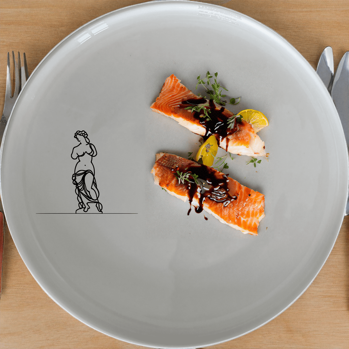 Venus Milo Side Plate Set of 4 - Range 2 is a stunning collection of white ceramic plates featuring an elegant laser-etched design inspired by the iconic Venus de Milo statue.