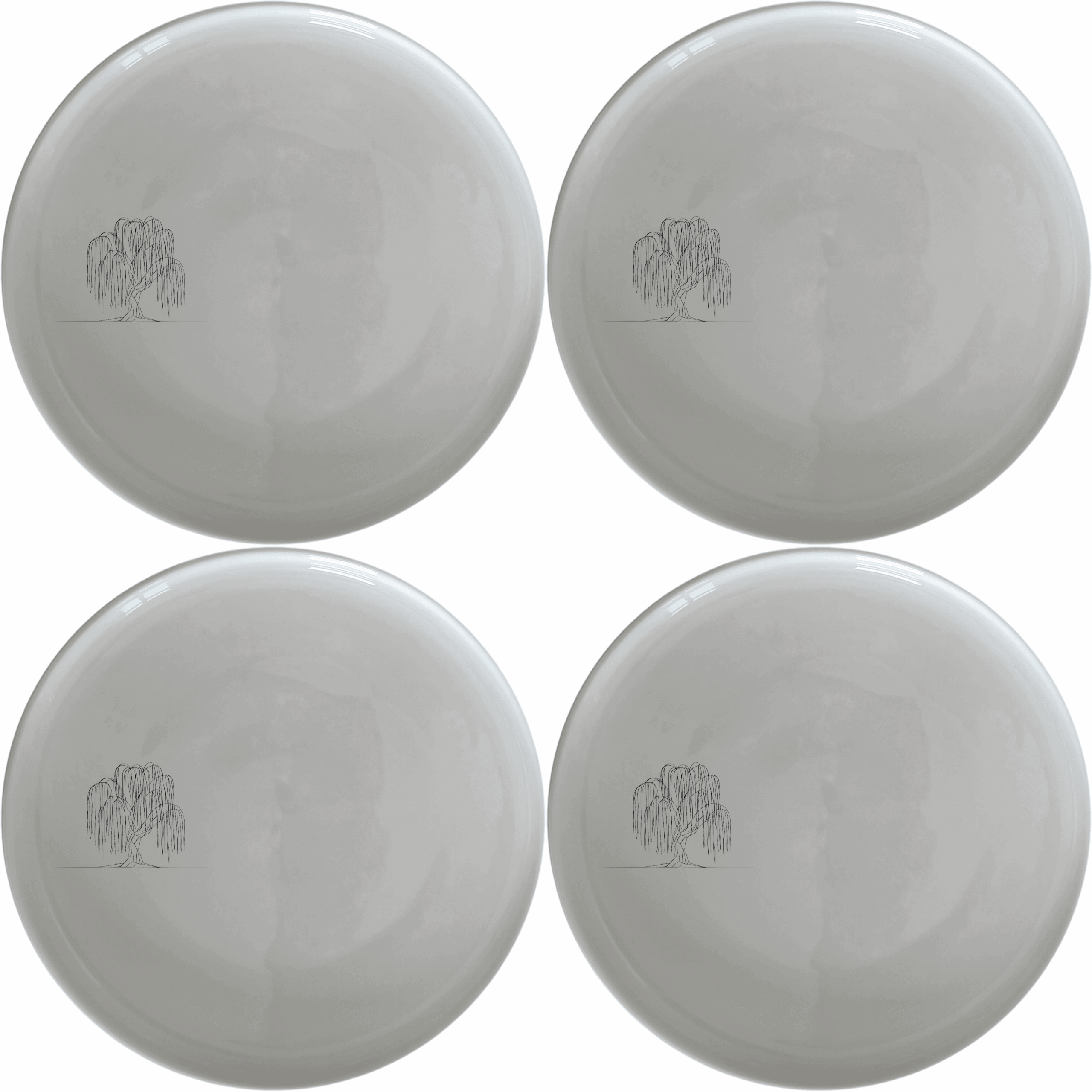 The Weeping Willow Tree Dinner Plate Set of 4 - Range 1 is a beautiful and elegant addition to any dining table. These plates feature a delicate laser-etched design of a weeping willow tree, adding a touch of nature to your meals.