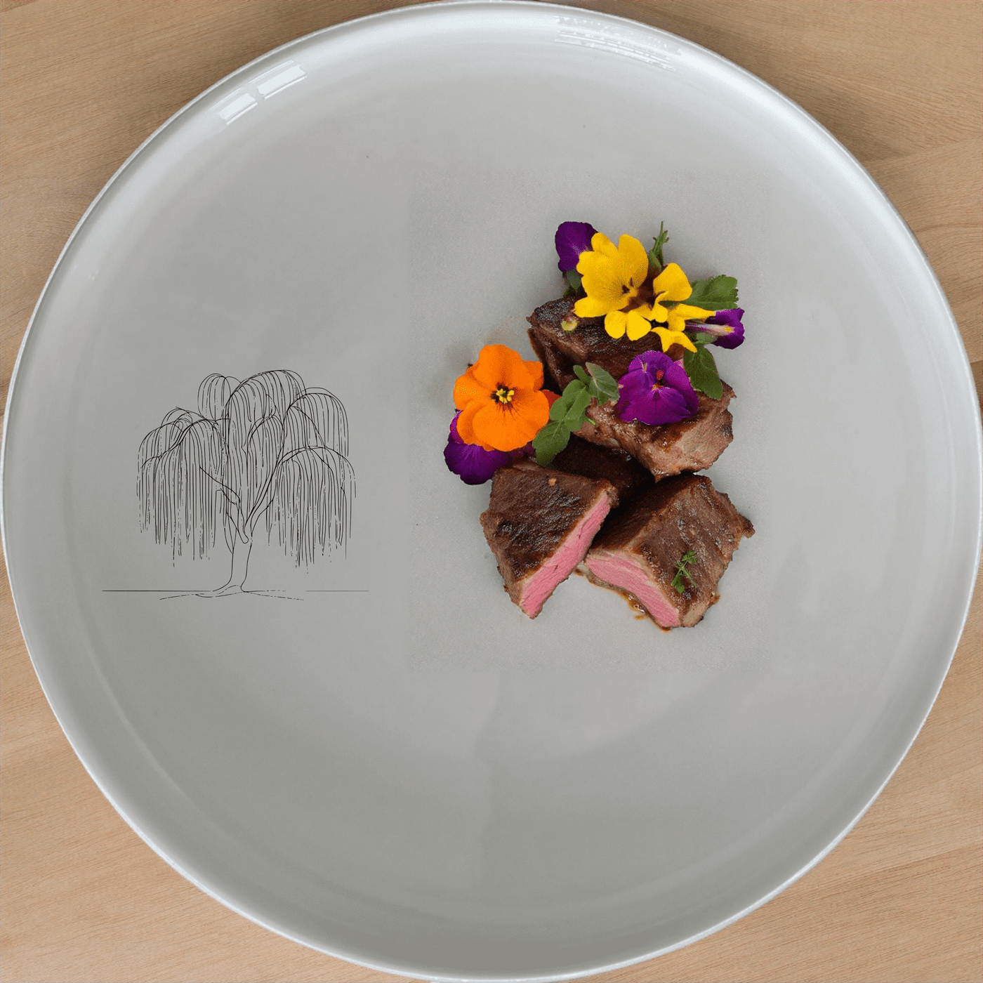 Weeping Willow Tree Dinner Plate Set of 4 - Range 2 is a beautiful set of four dinner plates featuring a delicate laser-etched weeping willow tree design on a white ceramic background.