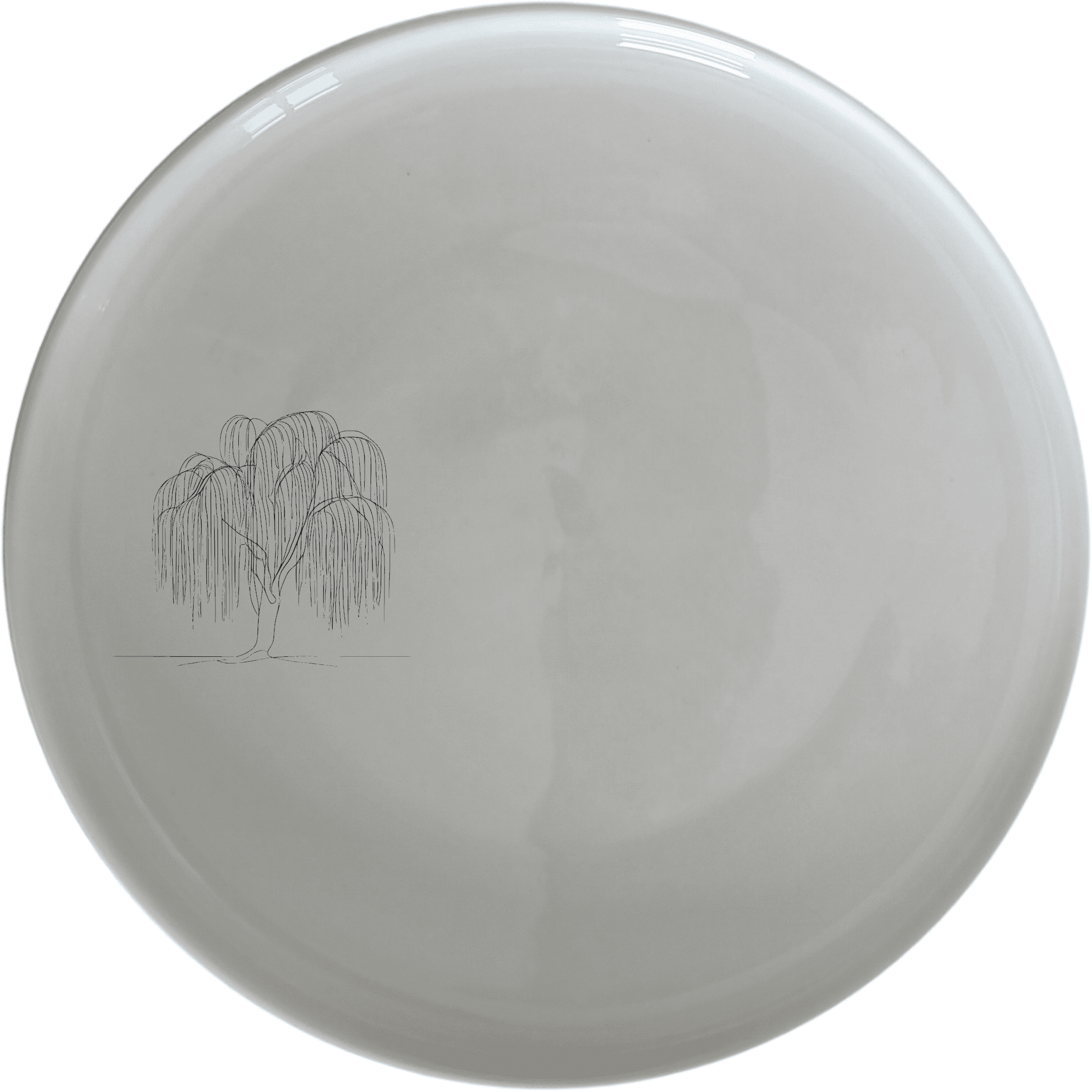 Weeping Willow Tree Side Plate Set of 4 - Range 2 is a beautiful and unique set of four white ceramic side plates featuring a laser-etched weeping willow tree design. Perfect for any dining occasion.