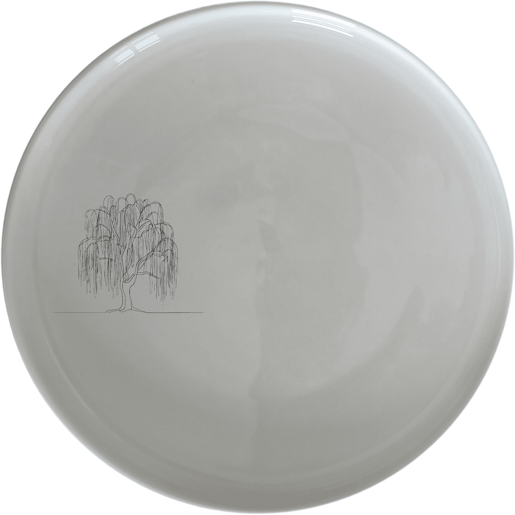 The Weeping Willow Tree Side Plate Set of 4 - Range 4 features a delicate laser-etched design on a smooth white ceramic surface, perfect for everyday use or special occasions.