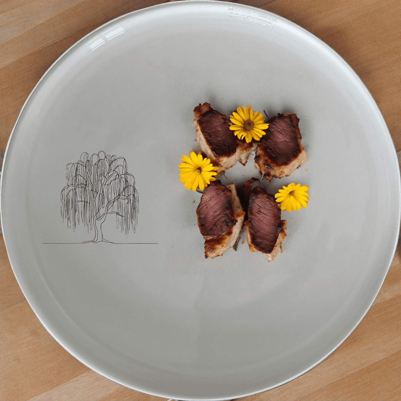 The Weeping Willow Tree Side Plate Set of 4 - Range 4 features a delicate laser-etched design on a smooth white ceramic surface, perfect for everyday use or special occasions.