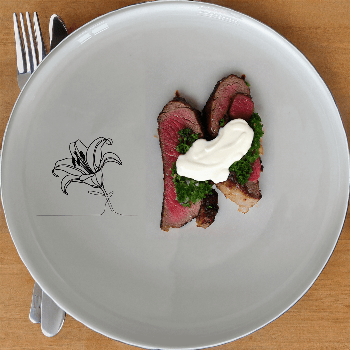 The Easter Lilly Dinner Plate Set of 4 - Range 3 features a minimalist design with a delicate line art lily flower, perfect for any dining occasion.