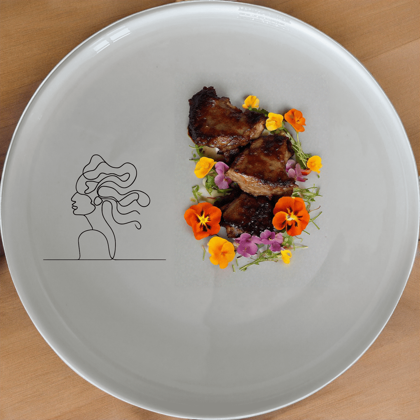 The Woman Faces Hair Dinner Plate Set of 4 features a minimalist design with an abstract silhouette, perfect for modern dining settings.