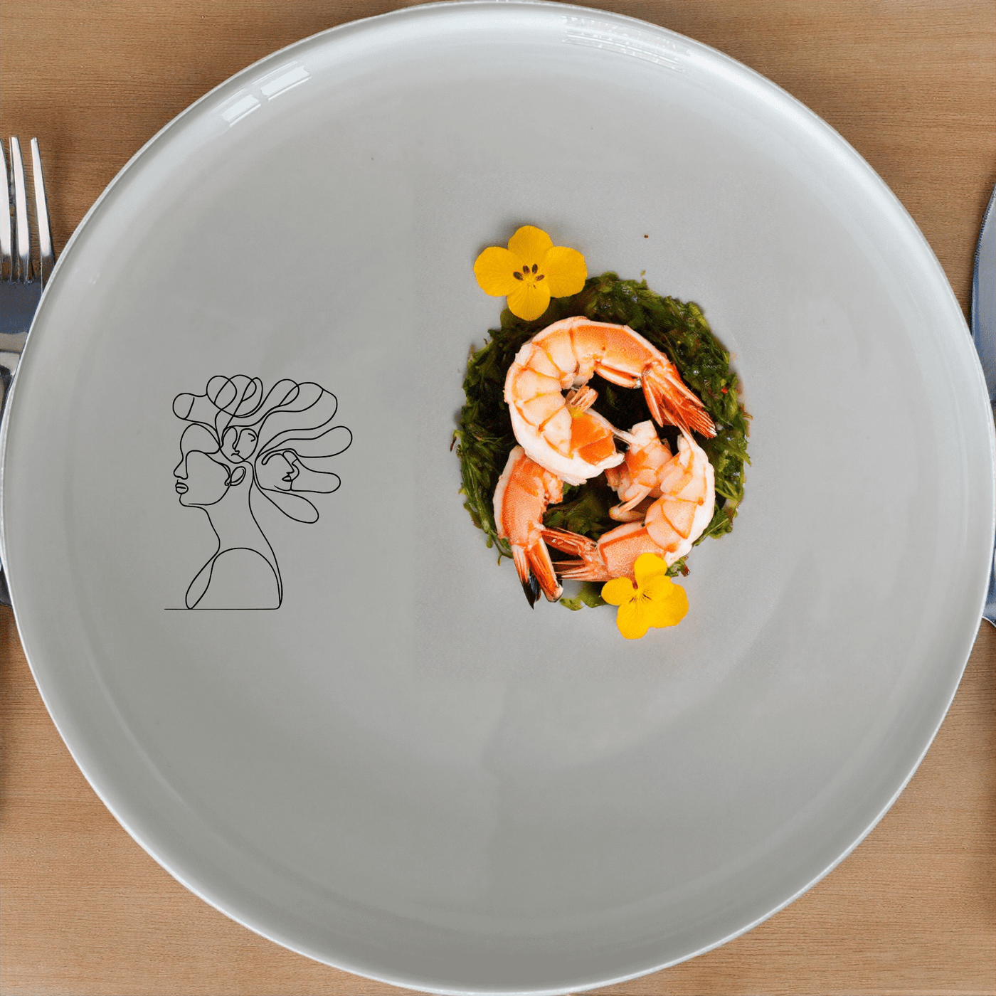 The Woman Faces Hair Side Plate Set of 4 features a minimalist design with abstract faces in hair, perfect for modern dining.