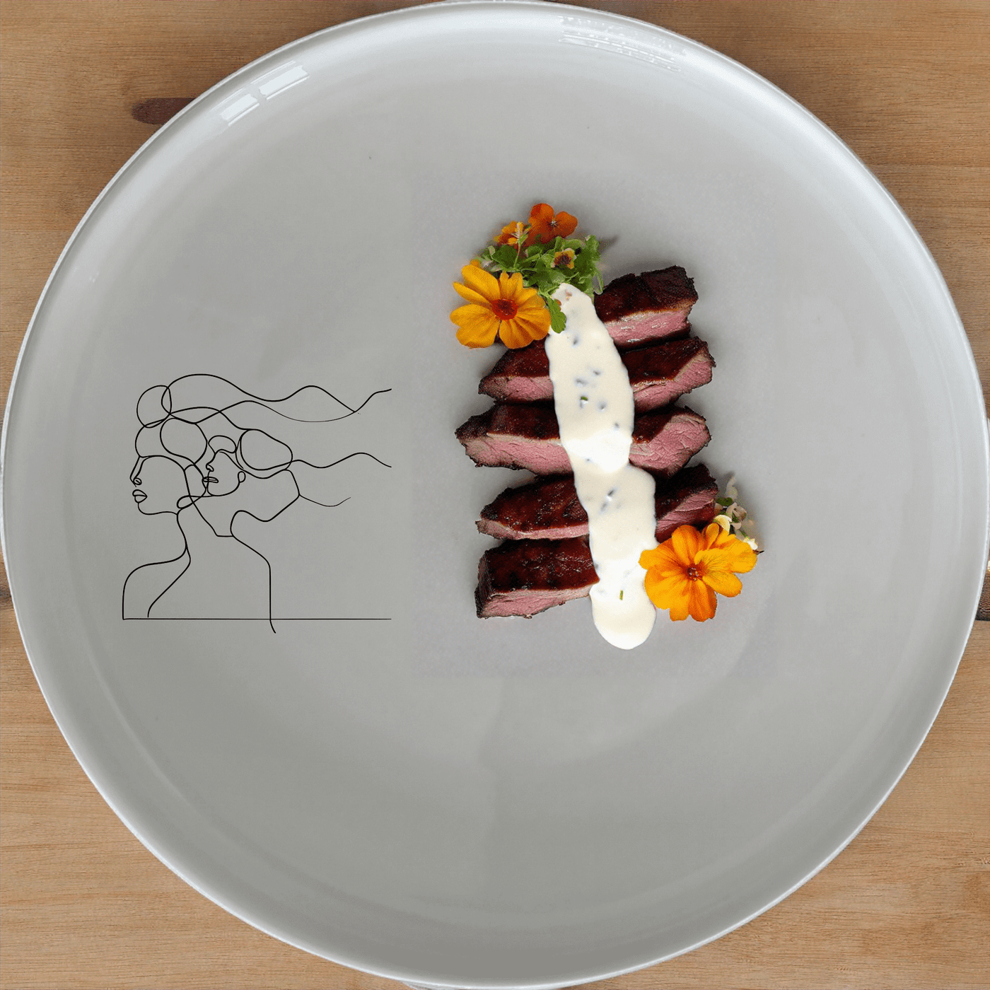 The Woman Faces Hair Side Plate Set of 4 features a minimalist design with abstract faces in hair, perfect for modern dining.