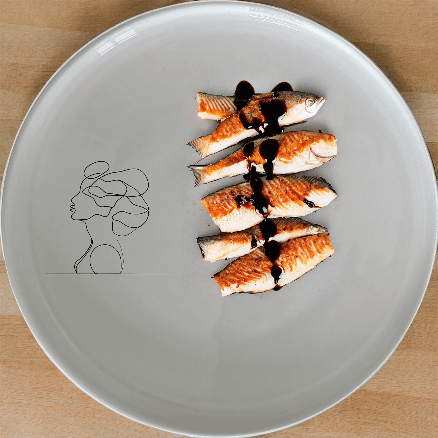 The Woman Faces Hair Side Plate Set of 4 features a minimalist design with elegant abstract lines, perfect for modern dining.