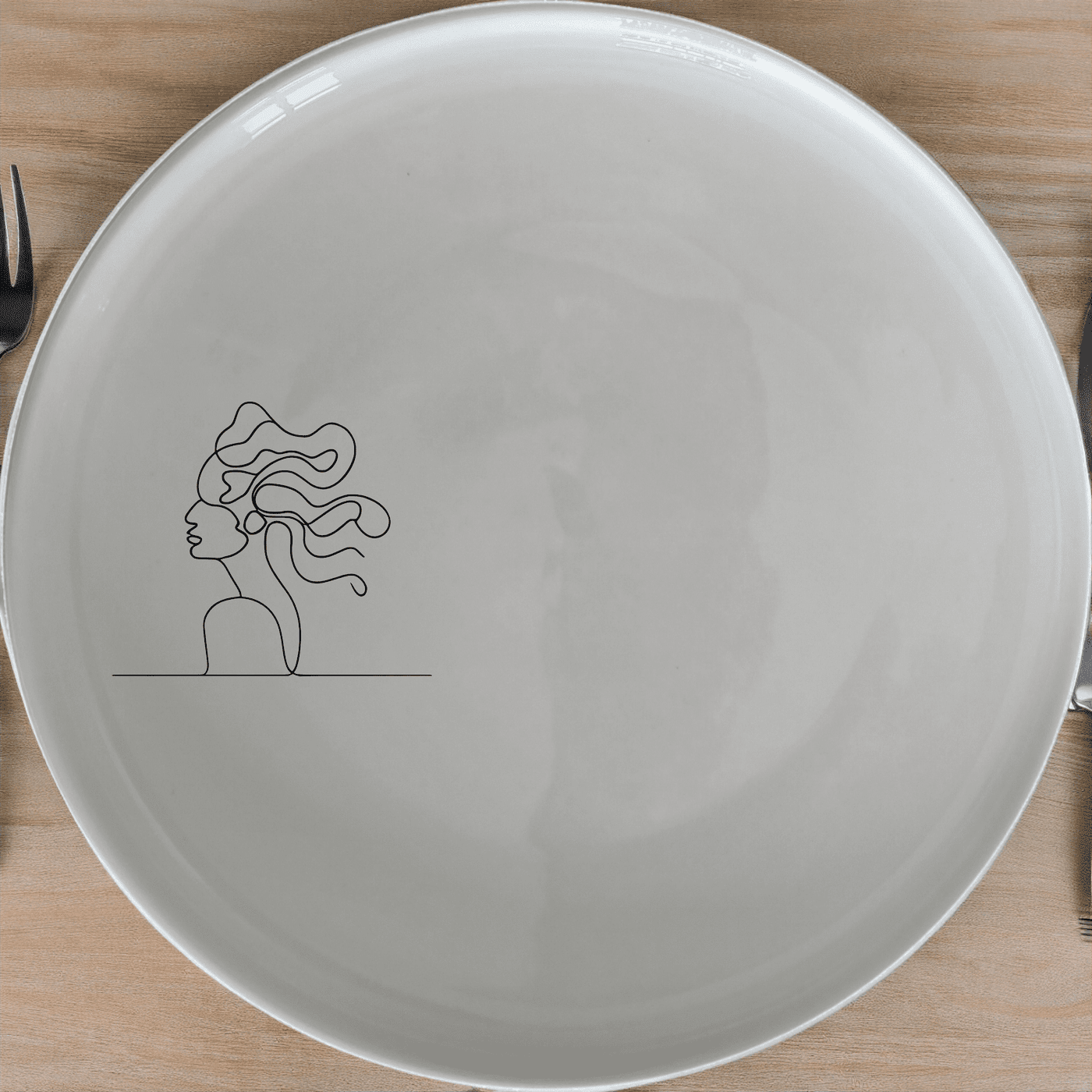 The Woman Faces Hair Side Plate Set of 4 features a minimalist design with elegant silhouettes, perfect for modern dining.