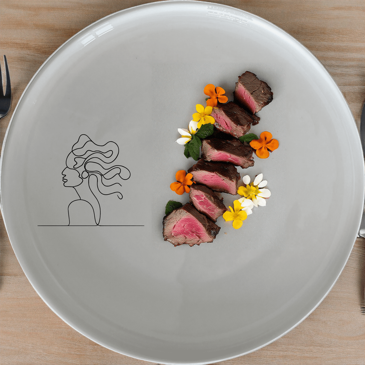 The Woman Faces Hair Side Plate Set of 4 features a minimalist design with elegant silhouettes, perfect for modern dining.